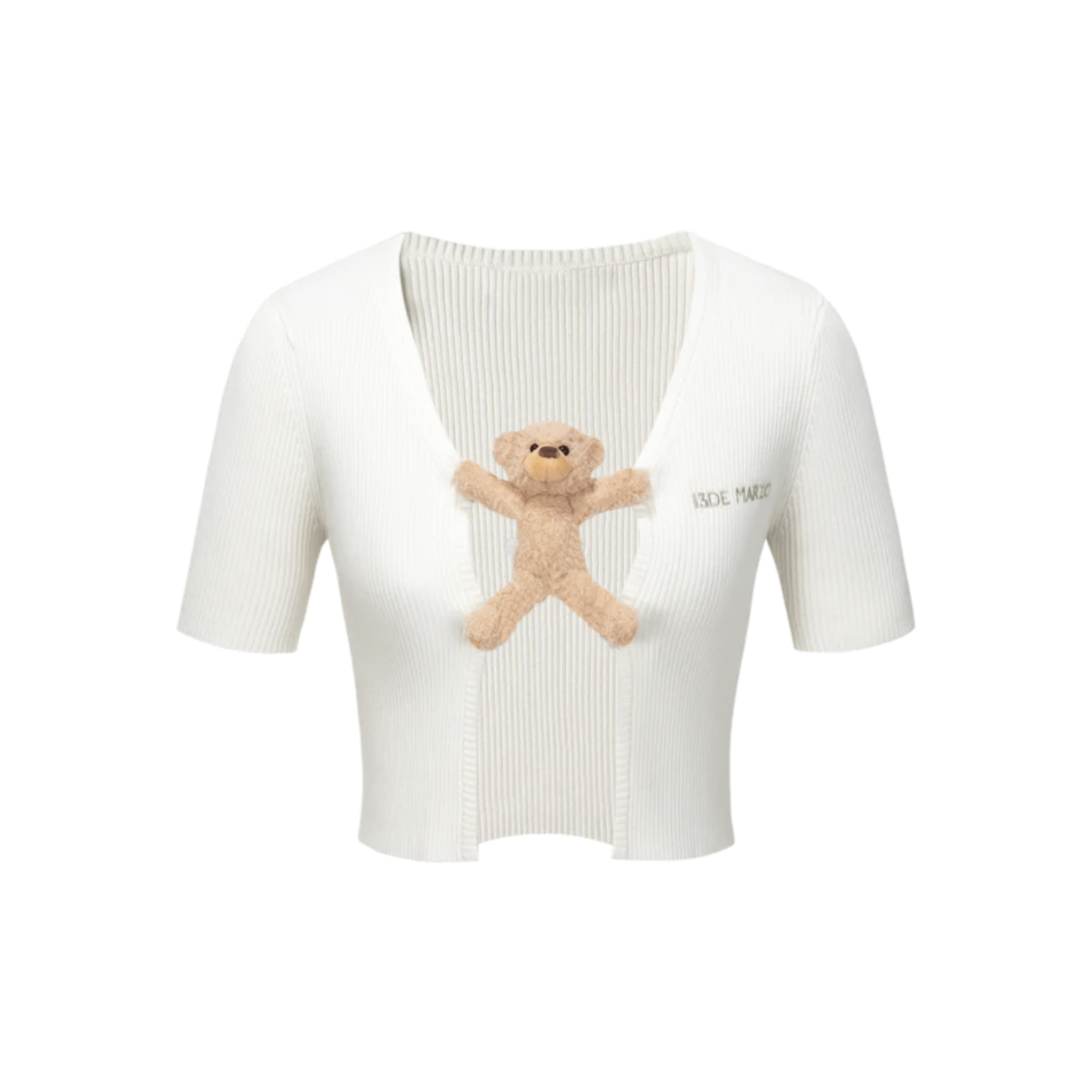 13DE MARZO Thin Knitted Short - sleeved Cardigan in White | MADAX