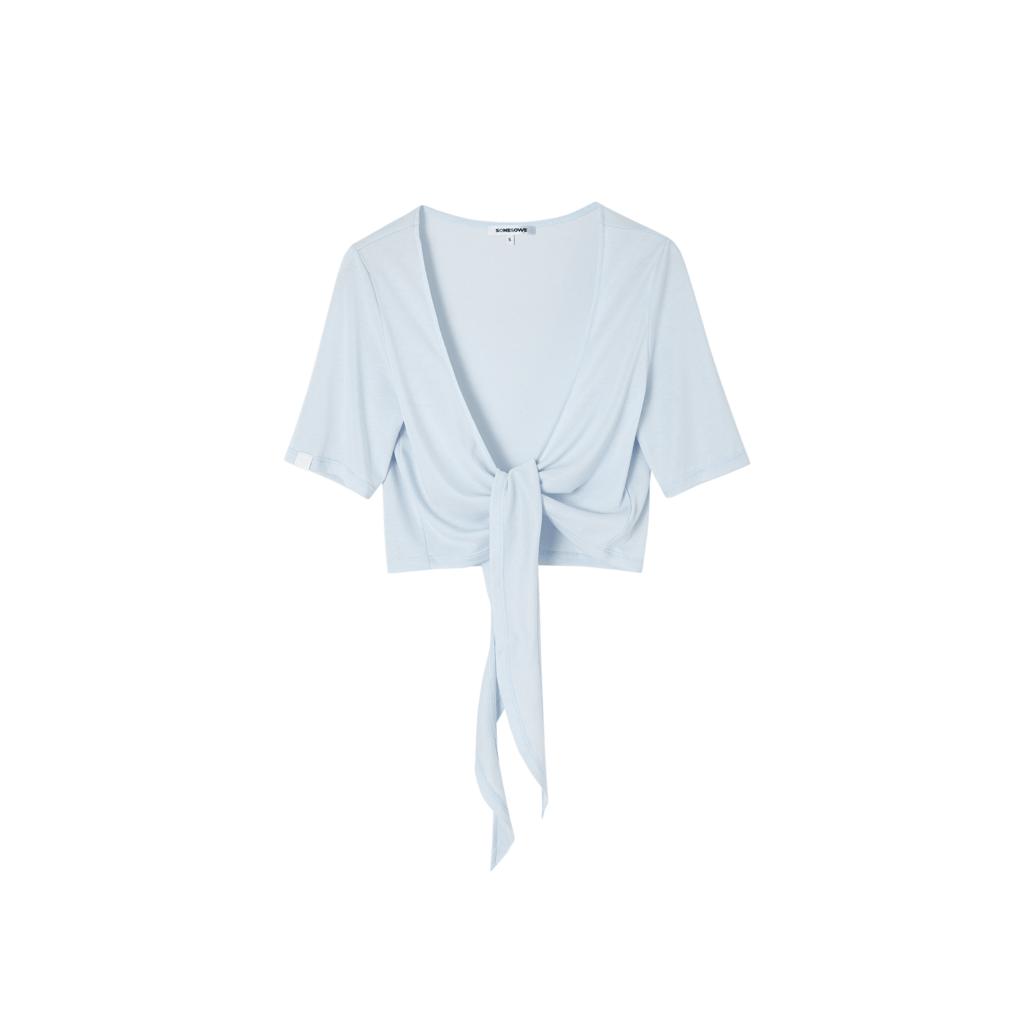 SOMESOWE Tie-up Mid-sleeve Knit Cardigan in Blue | MADAX