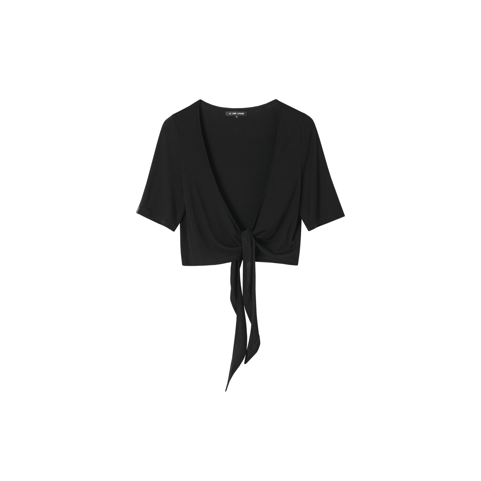 SOMESOWE Tie-waist Mid-sleeve Knit Cardigan in Black | MADAX