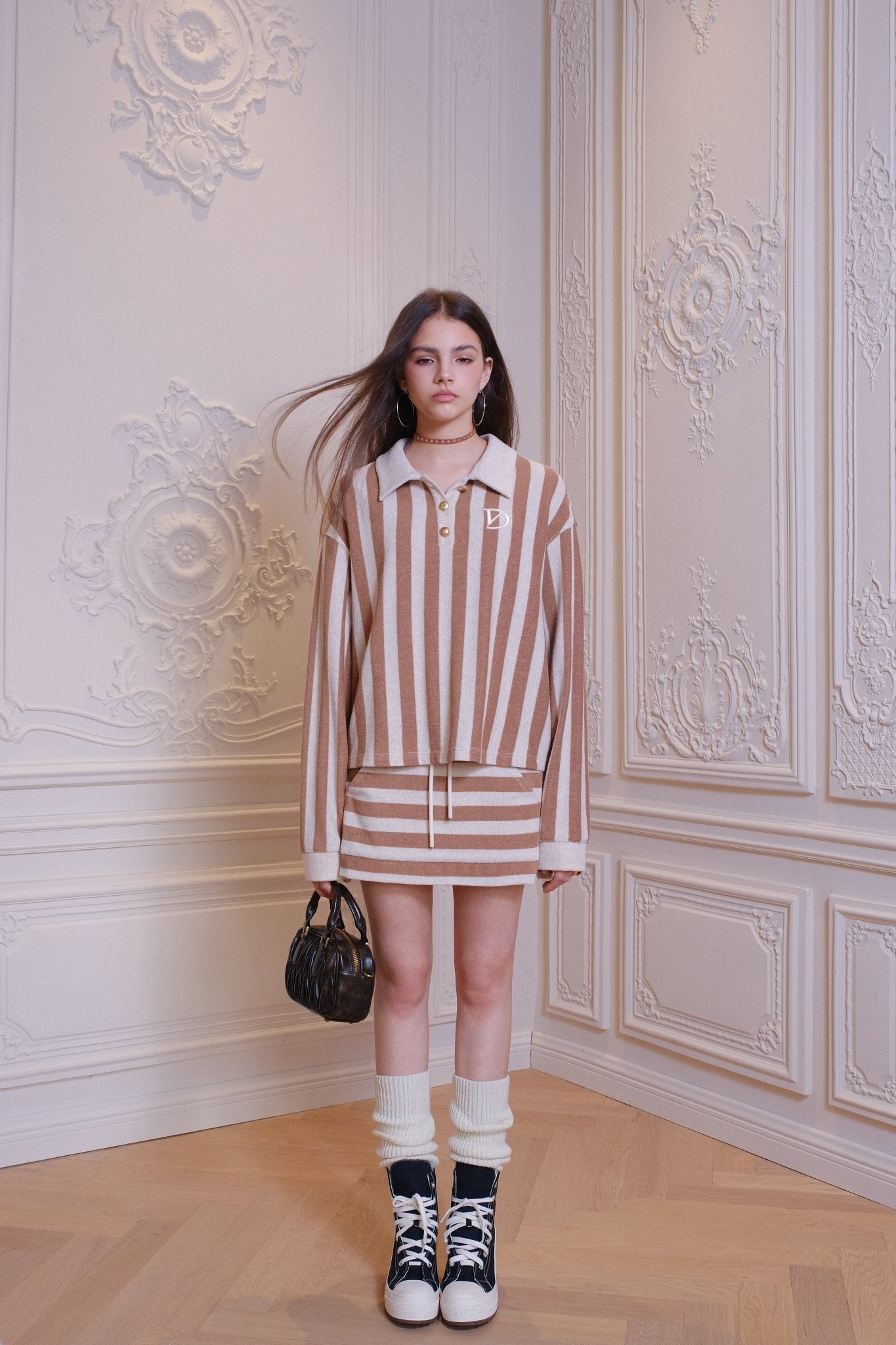 DIANA VEVINA Towel Material Striped Polo Shirt | MADA IN CHINA