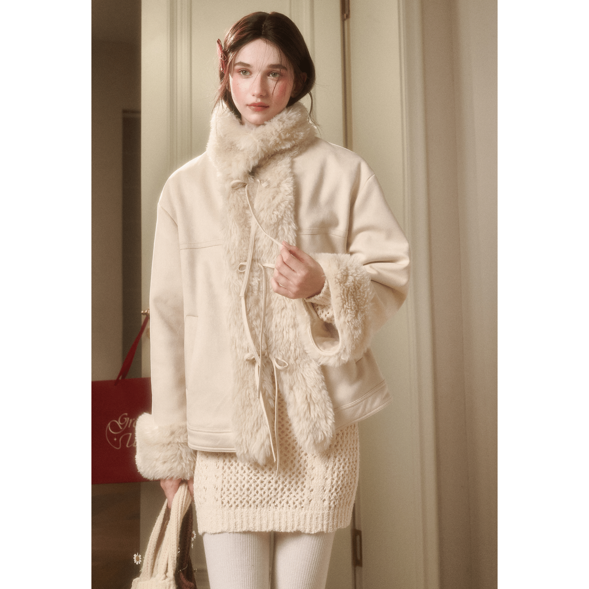 Group of Universe "Travel Plans" Plush Coat in White | MADAX