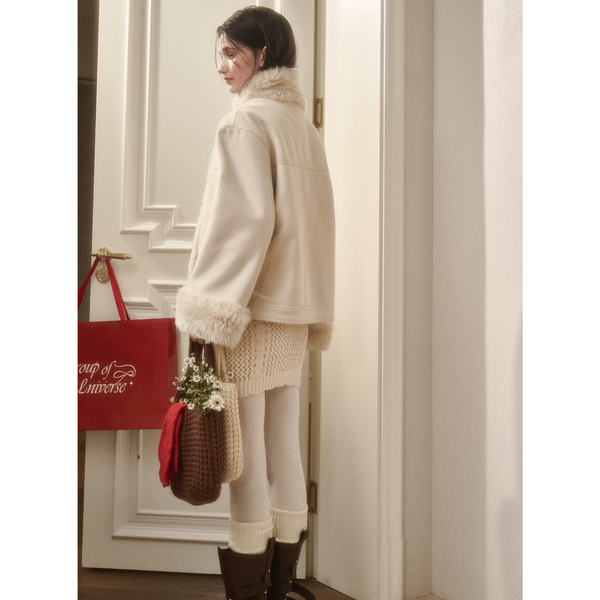 Group of Universe "Travel Plans" Plush Coat in White | MADAX