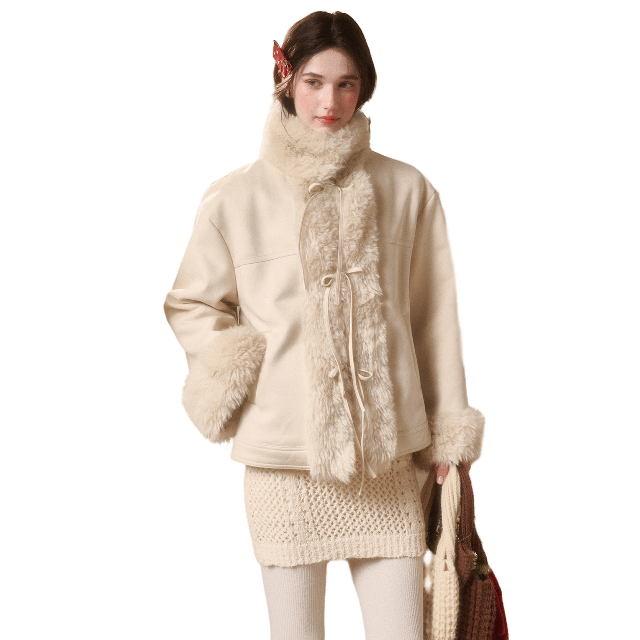 Group of Universe "Travel Plans" Plush Coat in White | MADAX