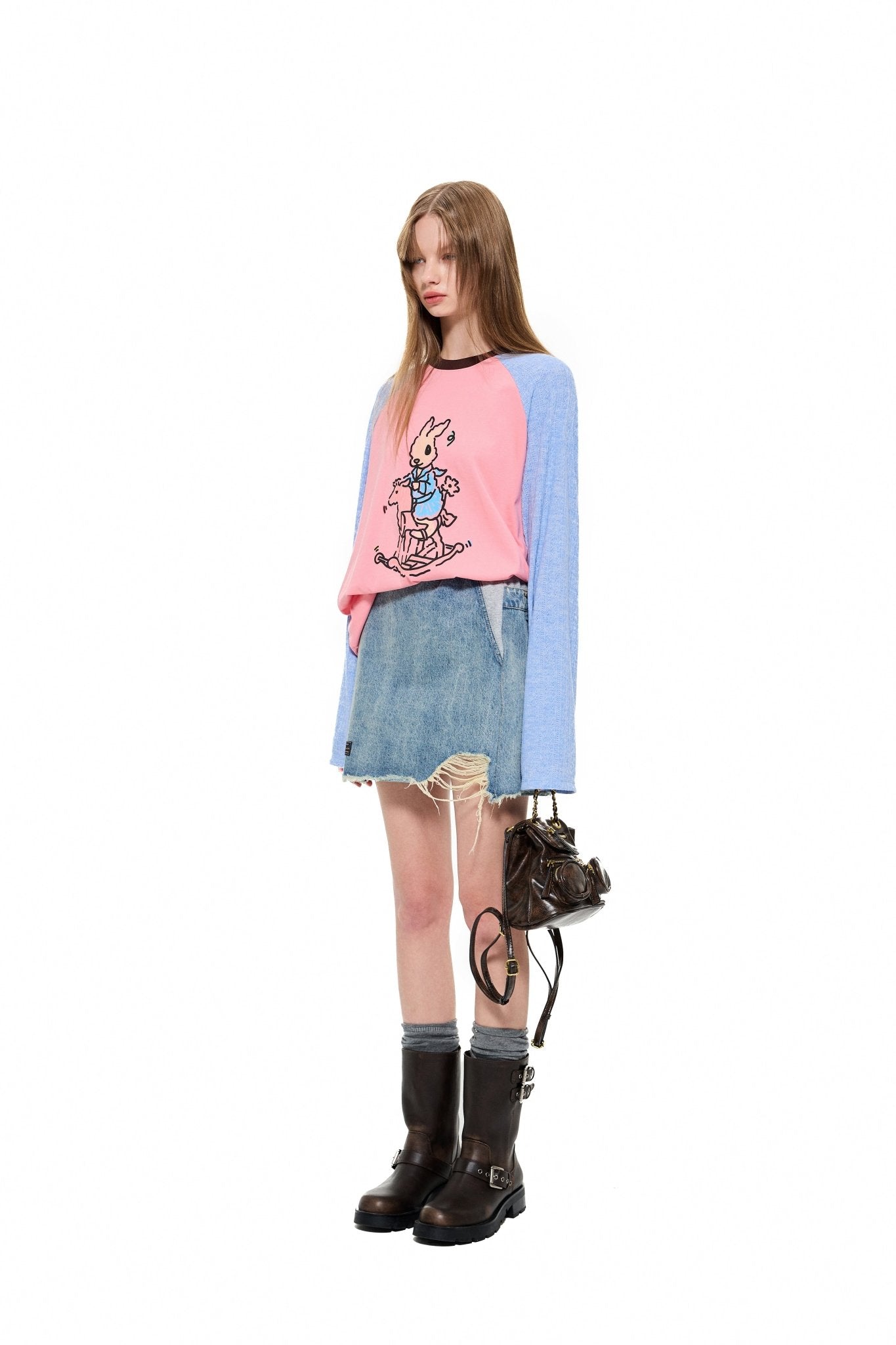 ALEXIA SANDRA Trojan Rabbit Contrast Raglan Sleeves in Pink | MADA IN CHINA