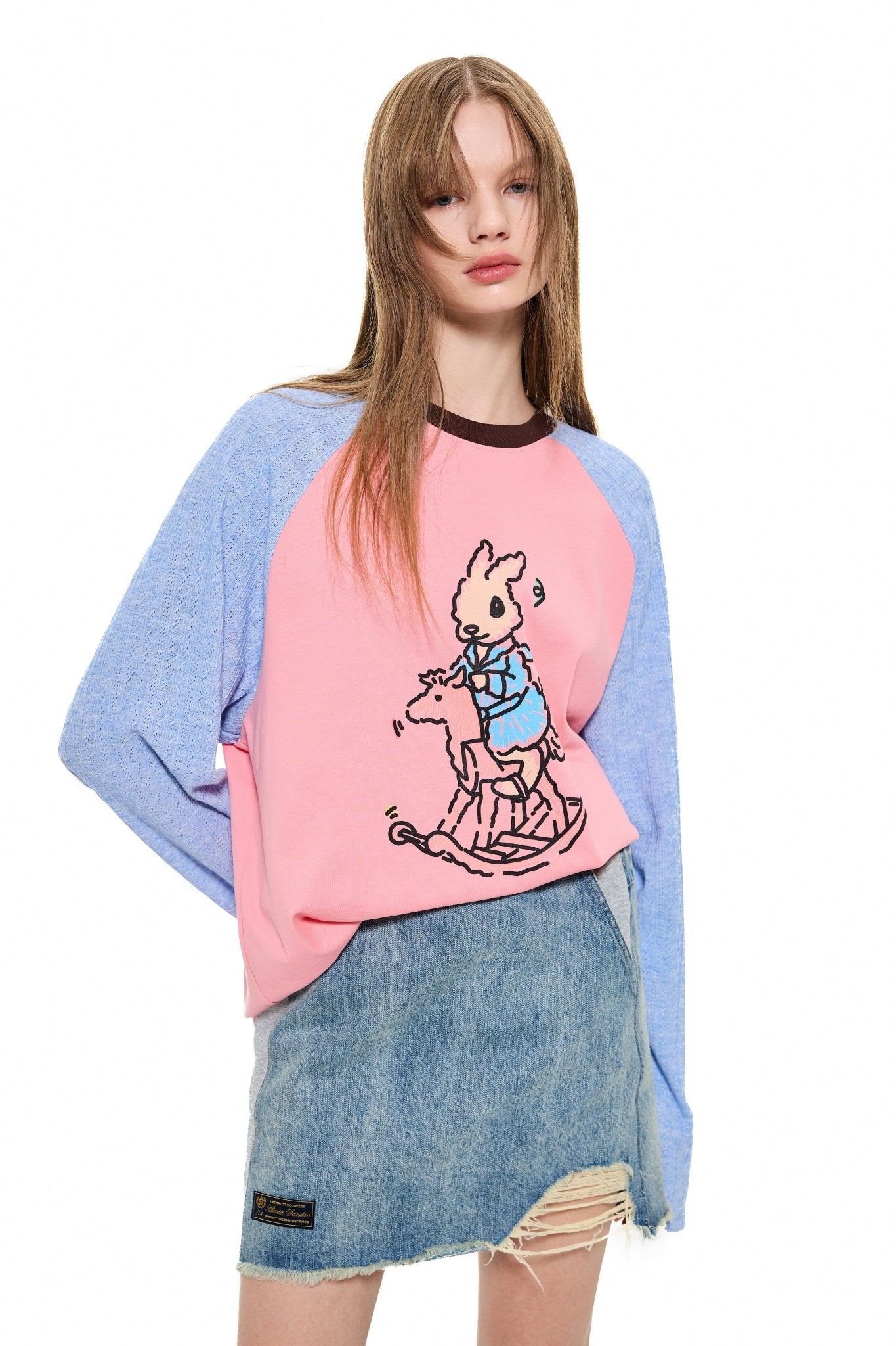 ALEXIA SANDRA Trojan Rabbit Contrast Raglan Sleeves in Pink | MADA IN CHINA