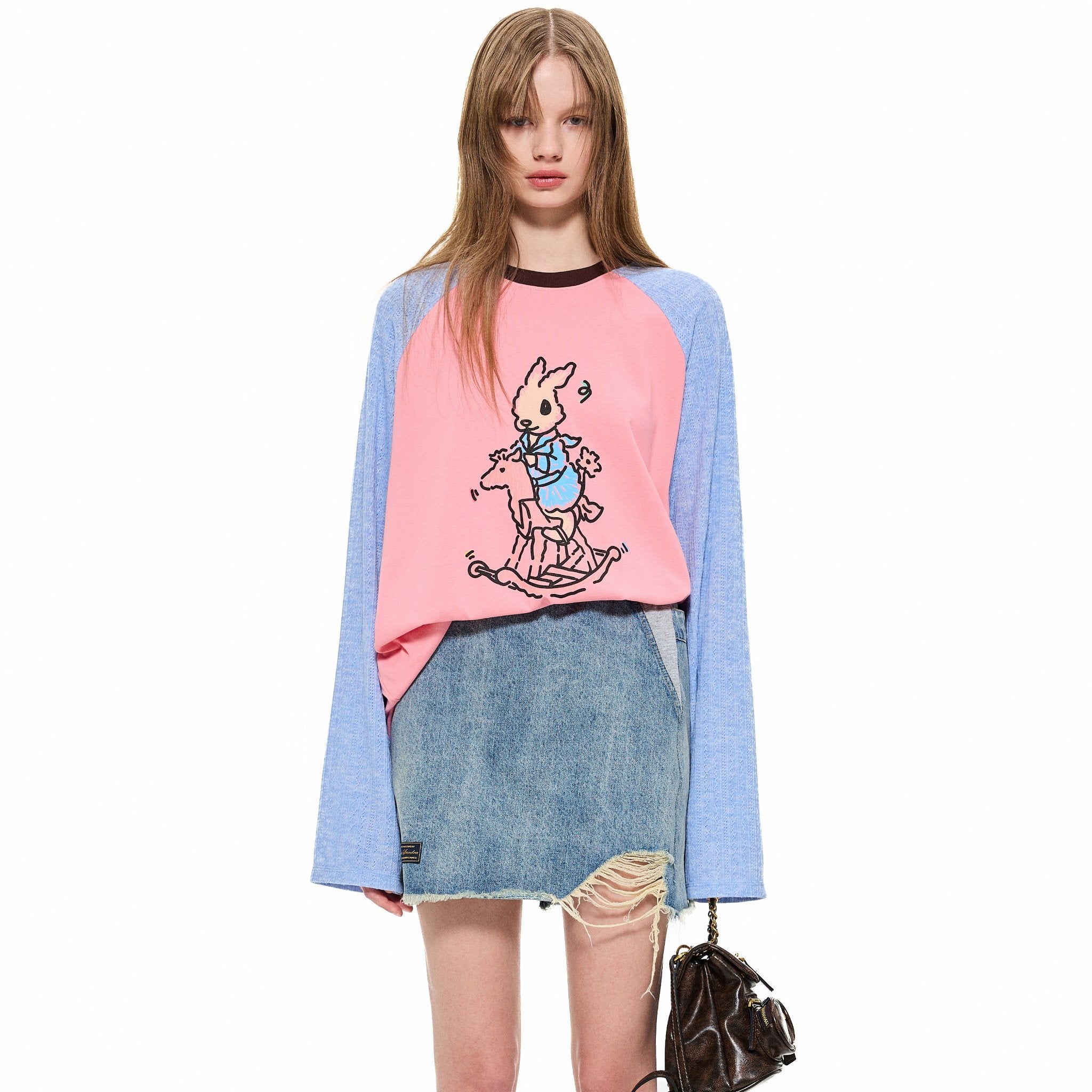 ALEXIA SANDRA Trojan Rabbit Contrast Raglan Sleeves in Pink | MADA IN CHINA