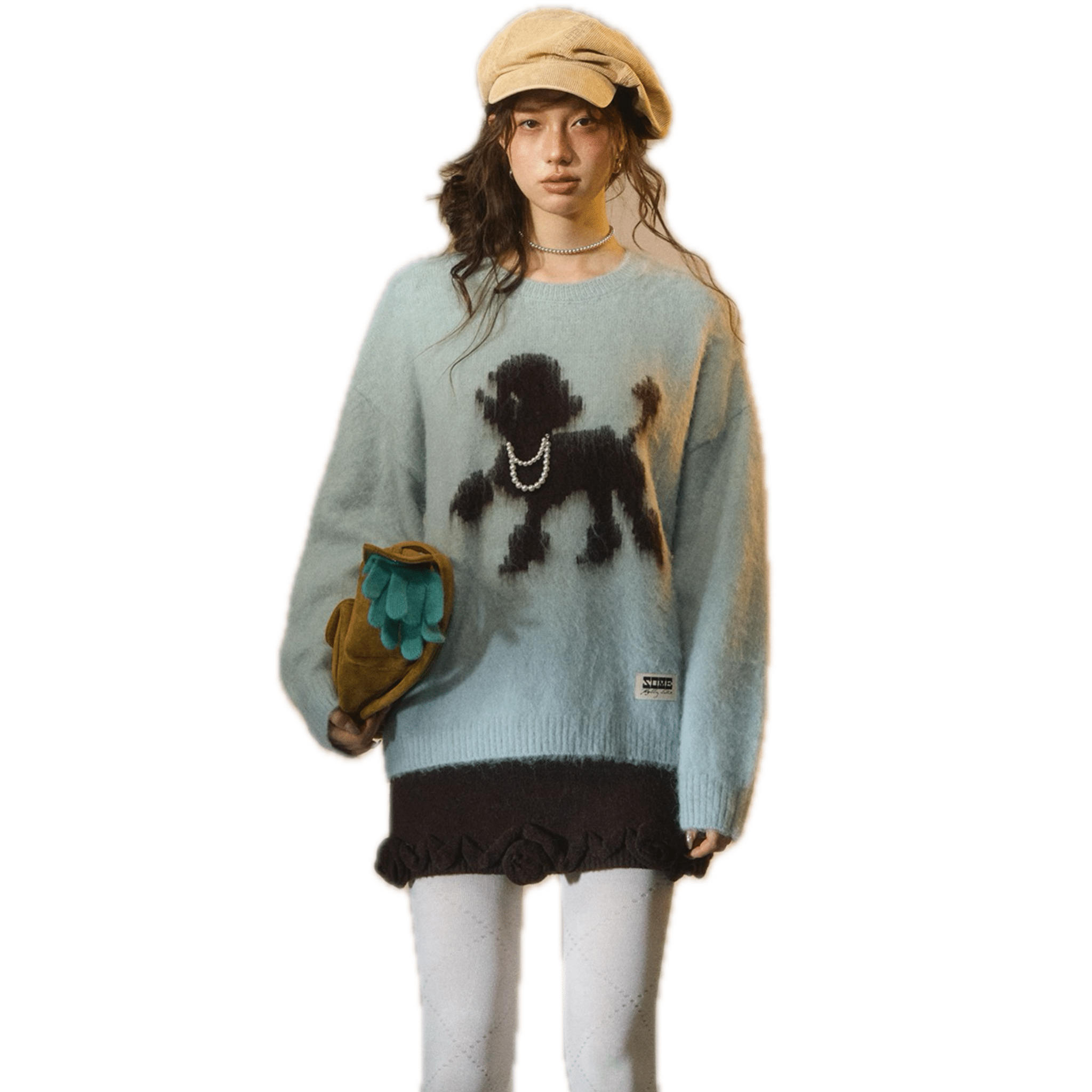 SOMESOWE Tsundere Puppy Crew Neck Sweater in Green | MADAX