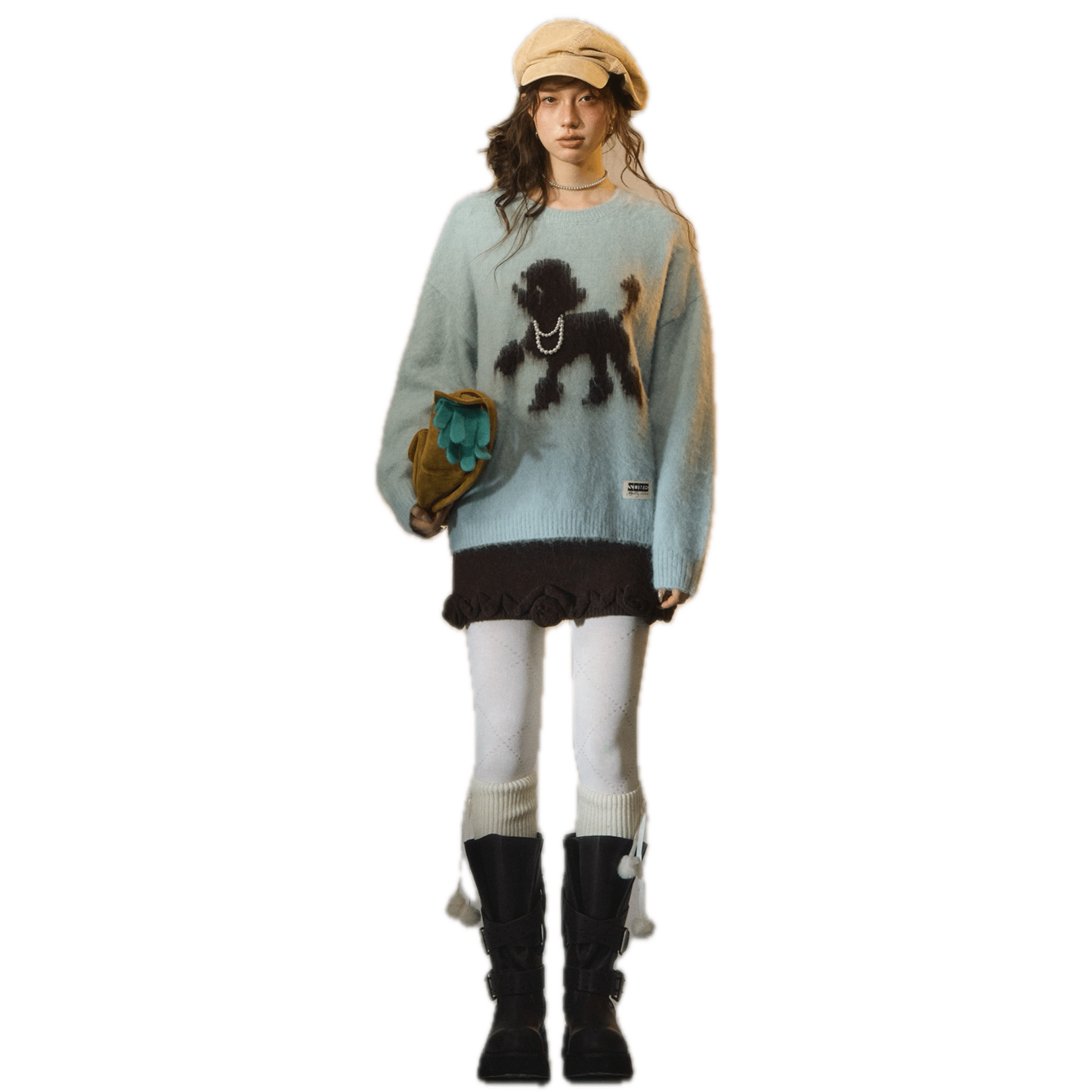 SOMESOWE Tsundere Puppy Crew Neck Sweater in Green | MADAX