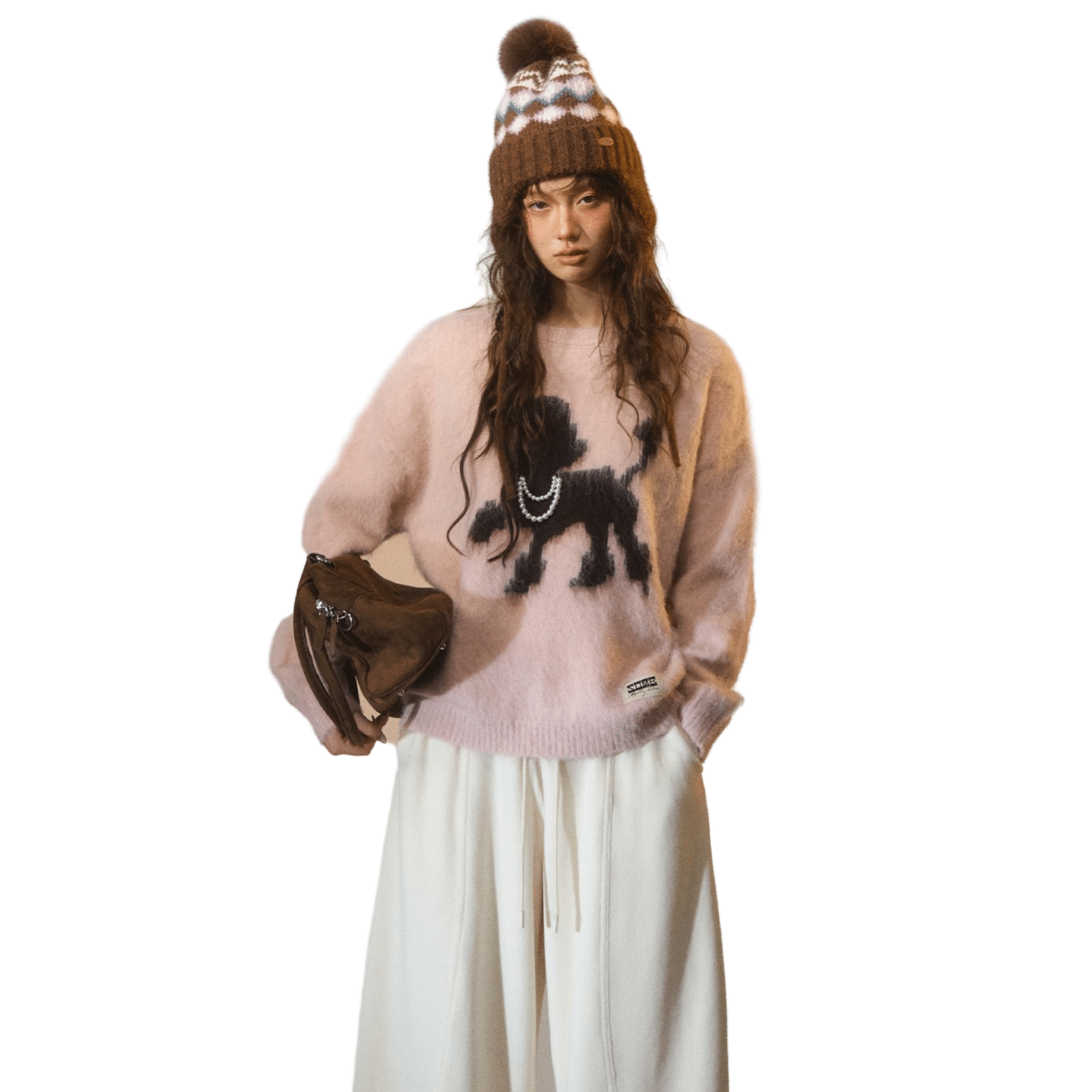 SOMESOWE Tsundere Puppy Crew Neck Sweater in Pink | MADAX
