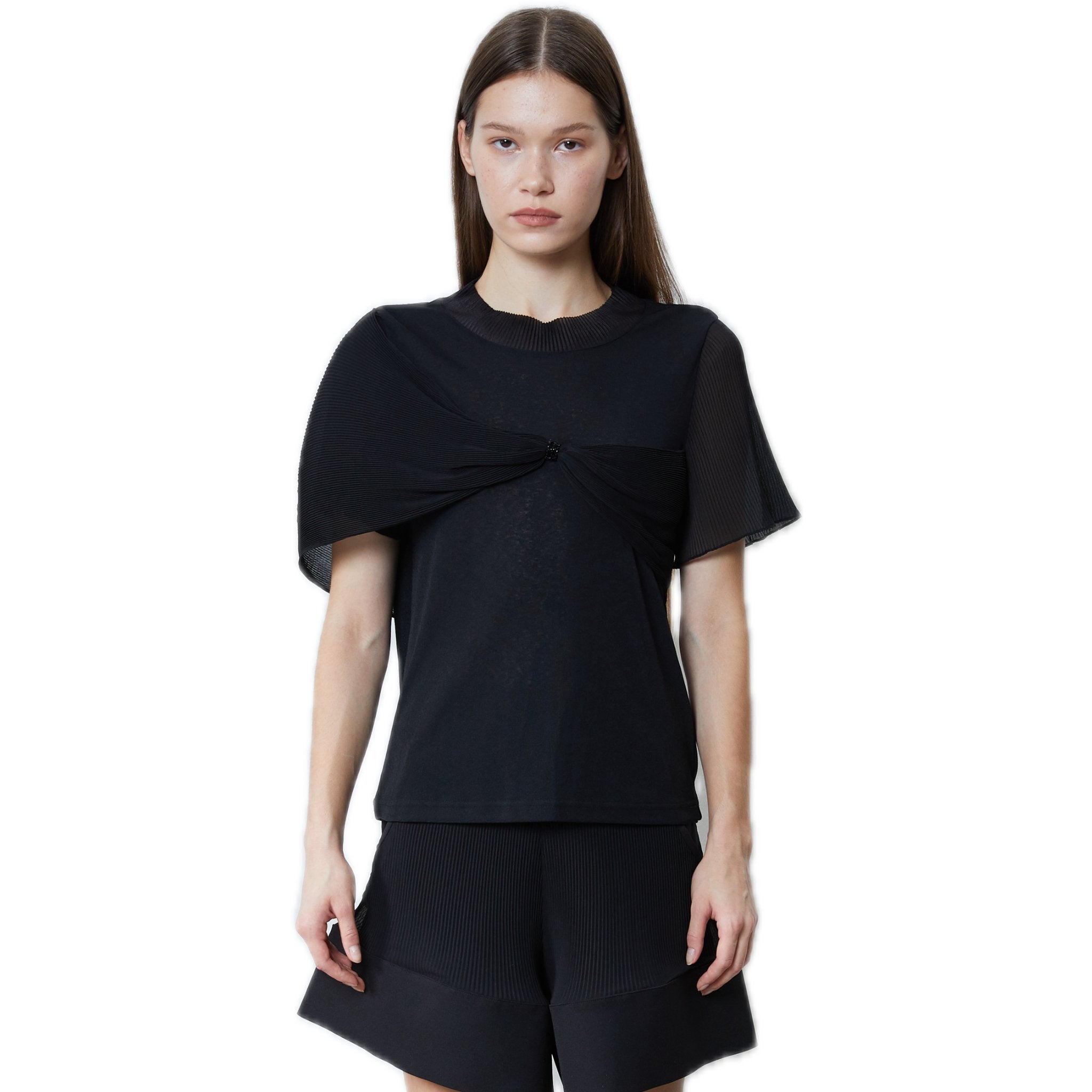 FENGYI TAN Turn-over Pintuck Beaded T-shirt | MADA IN CHINA