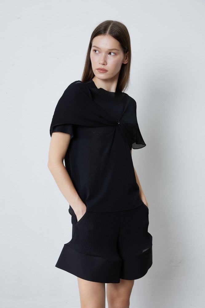 FENGYI TAN Turn-over Pintuck Beaded T-shirt | MADA IN CHINA