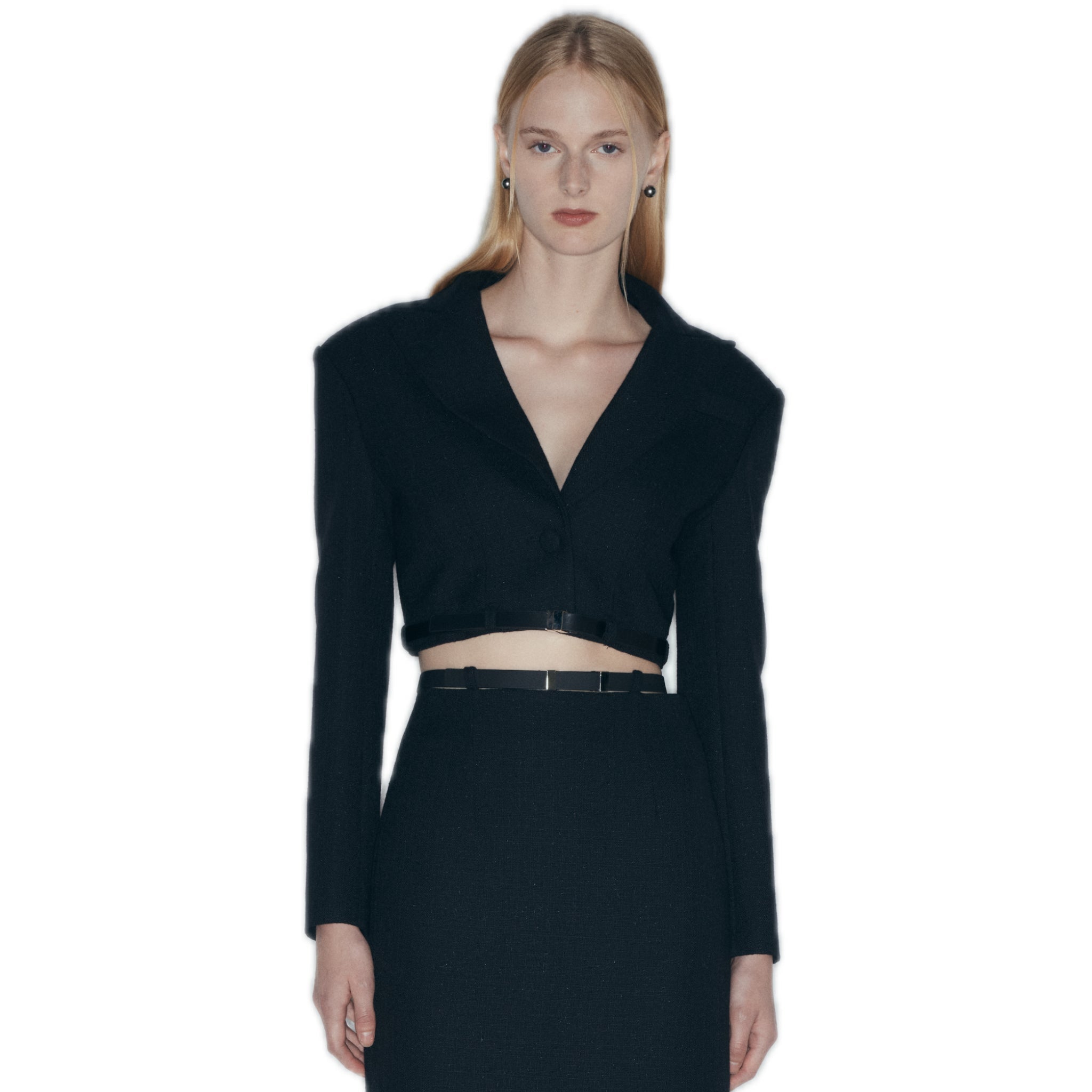 NECESSARY ANANKE Tweed Leather Trim Cropped Jacket In Black | MADAX