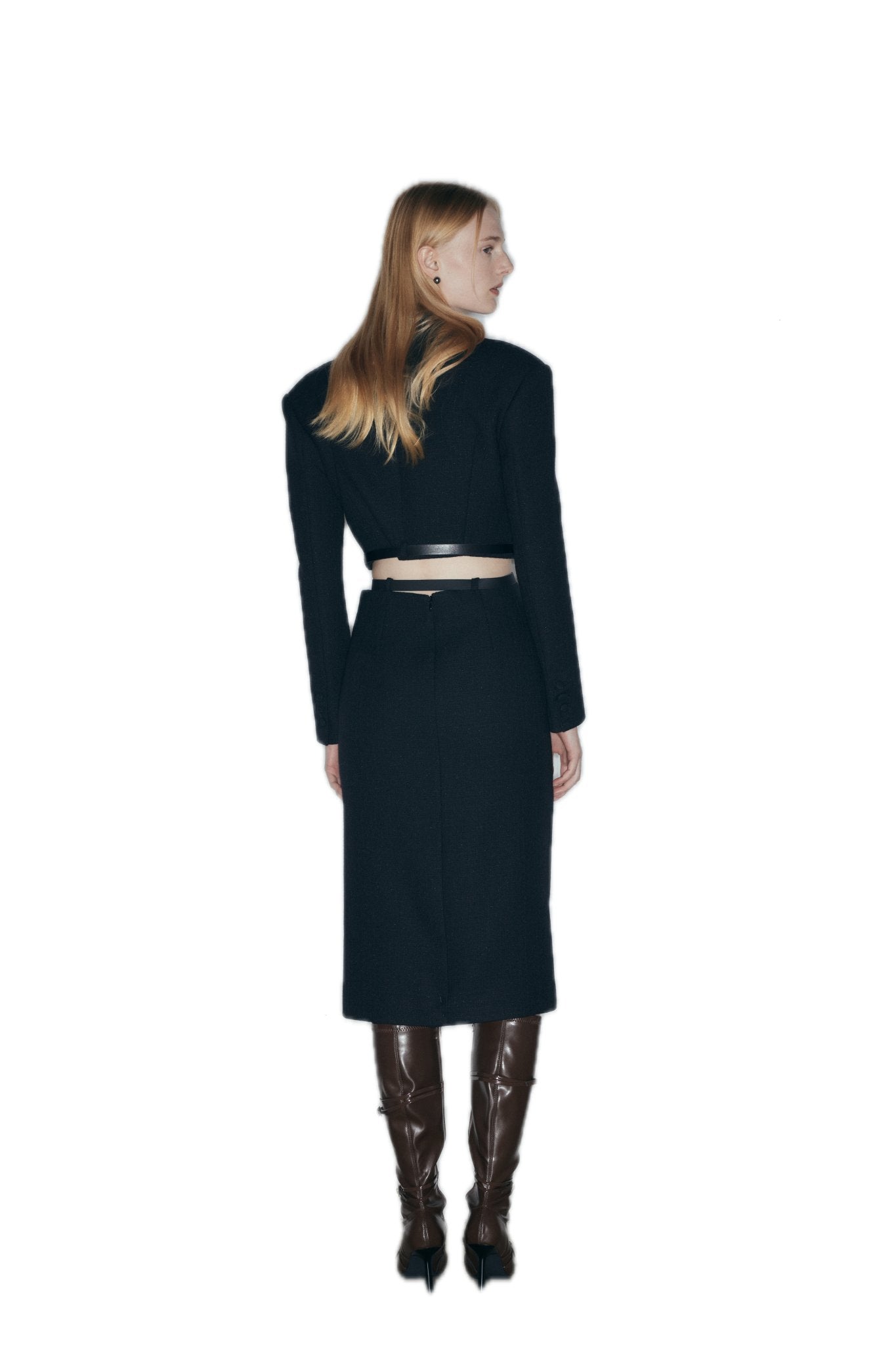 NECESSARY ANANKE Tweed Leather Trim Cropped Jacket In Black | MADAX