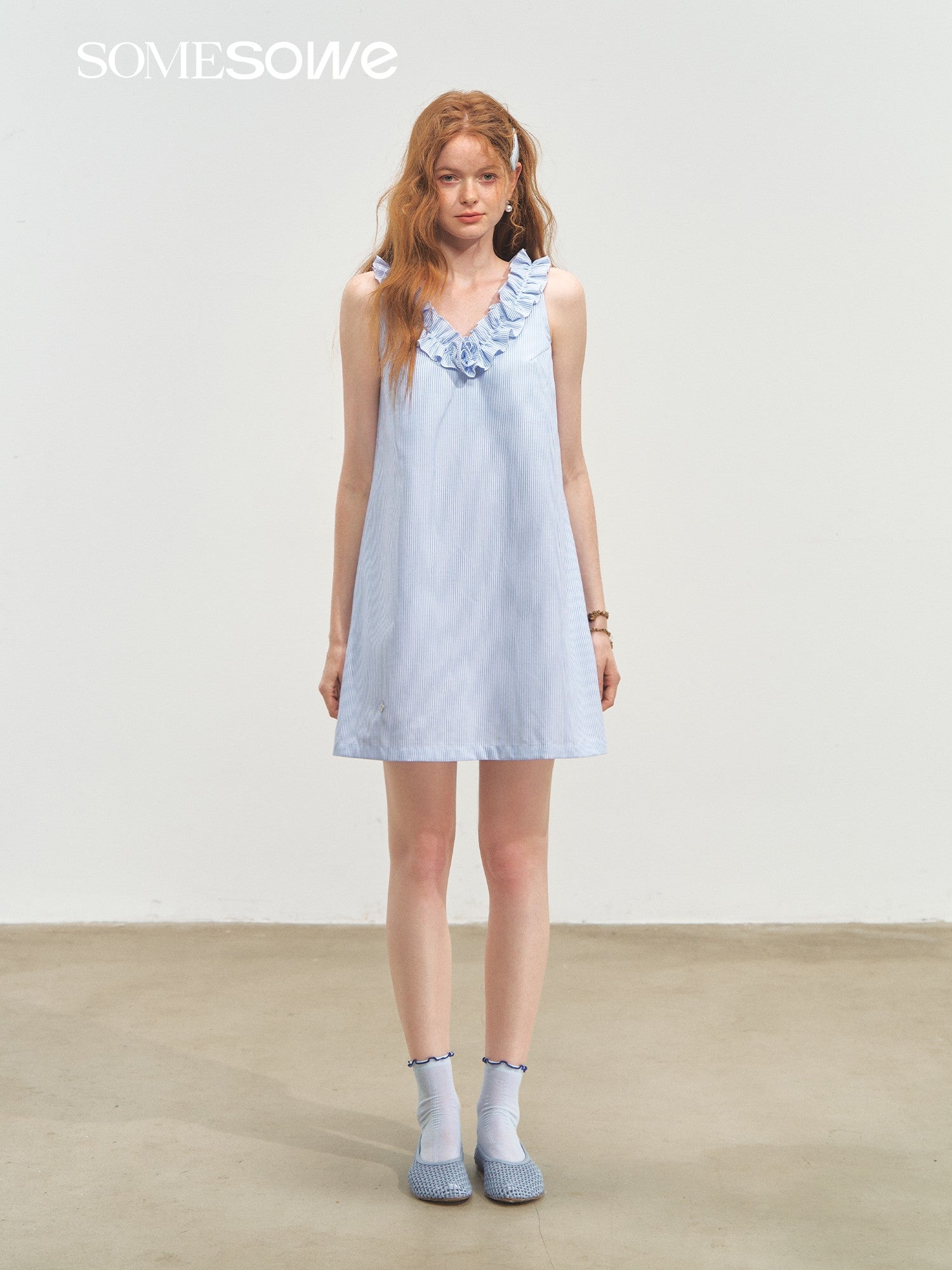 SOMESOWE Twisted Flower Dress In Blue and White Stripes | MADAX