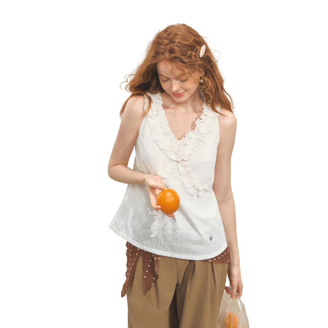 SOMESOWE Twisted Flower V - Neck Top In White | MADAX