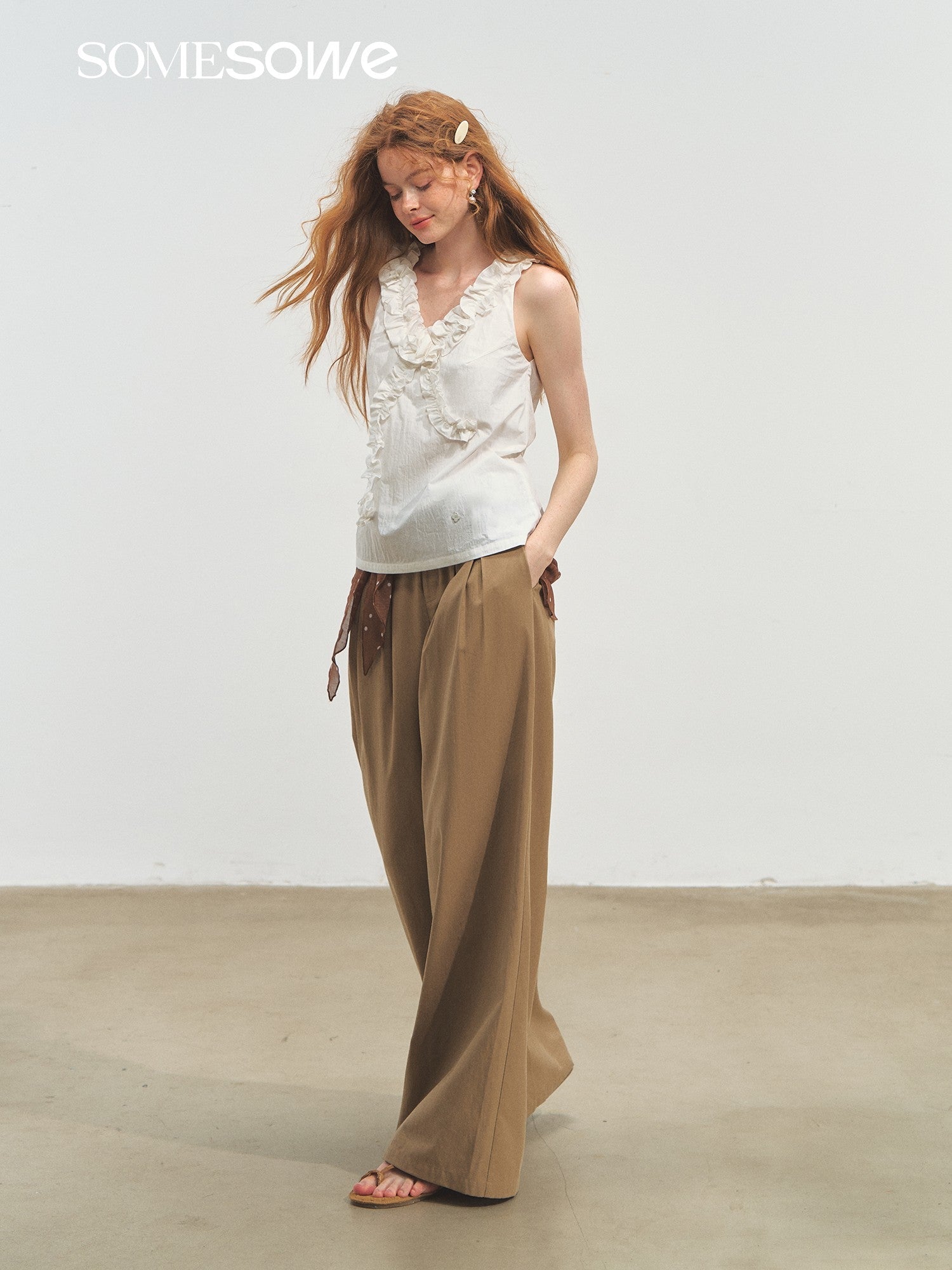 SOMESOWE Twisted Flower V - Neck Top In White | MADAX