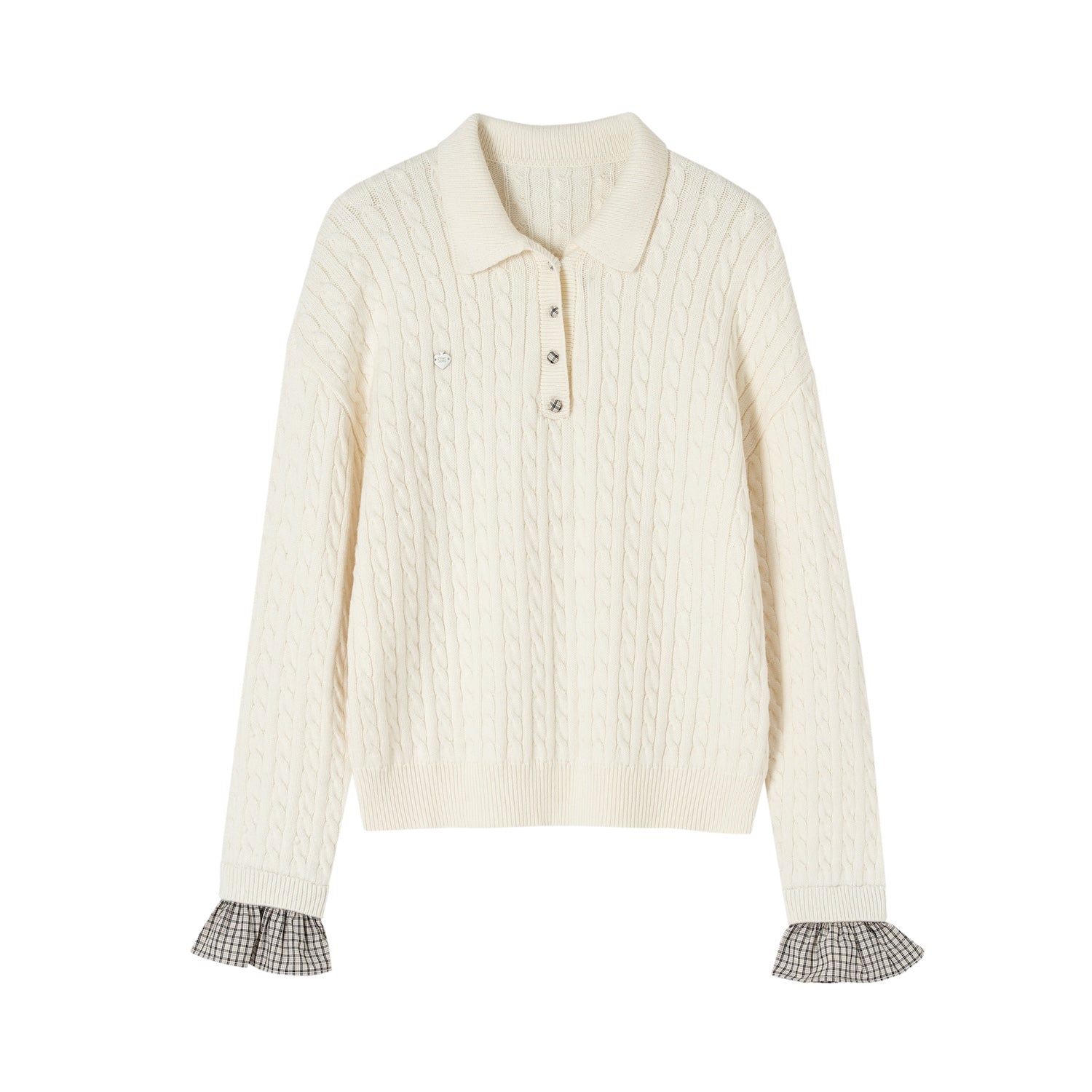 SOMESOWE Twisted Polo Collar Checked Patchwork Sweater In White | MADAX