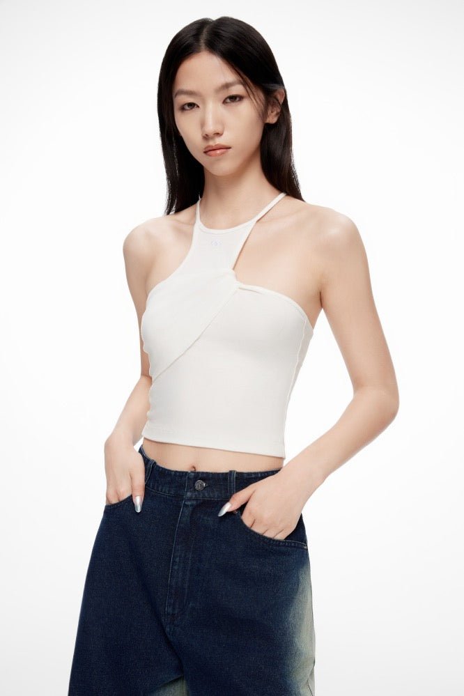 LOST IN ECHO Twisted Racerback Tank Top in White | MADA IN CHINA