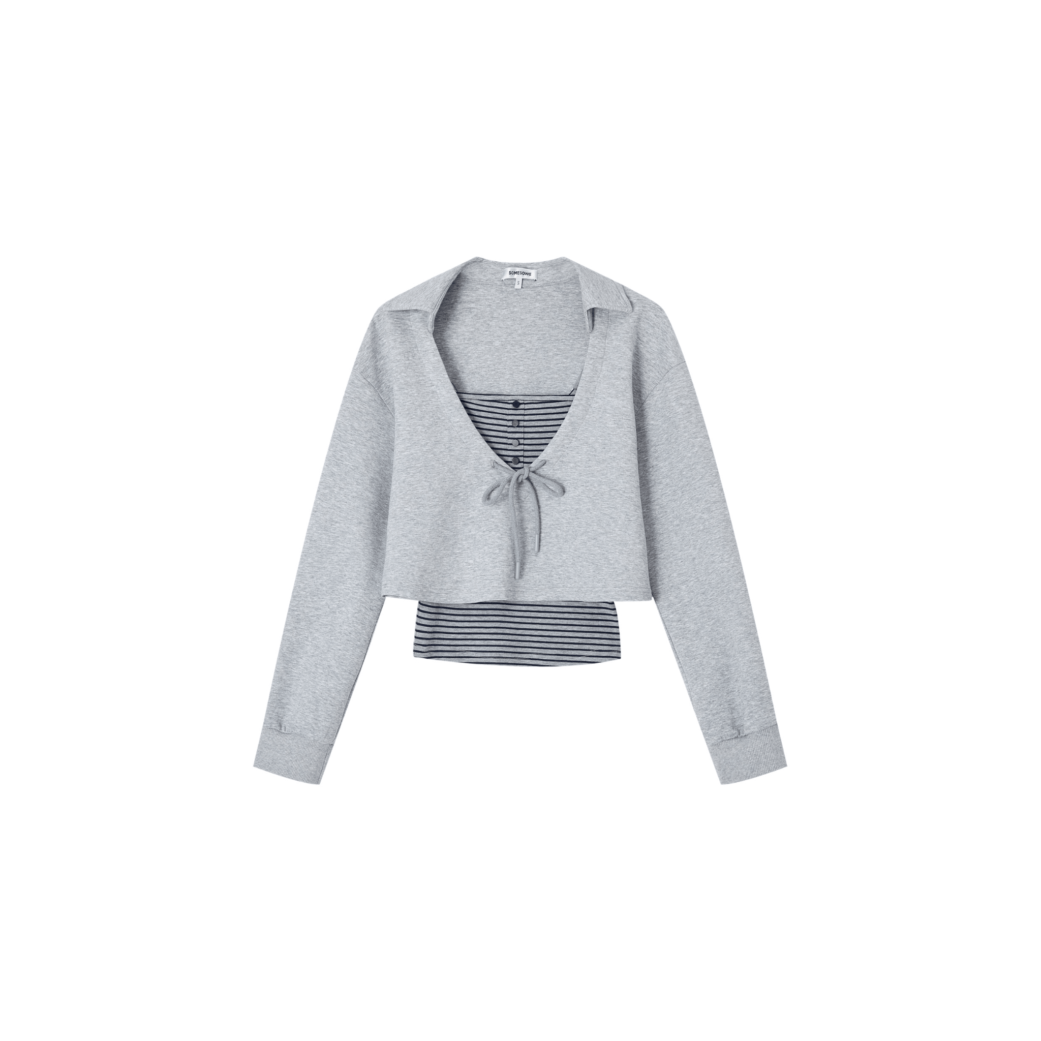 SOMESOWE Two Layered Long-sleeved Tops in Gray | MADAX