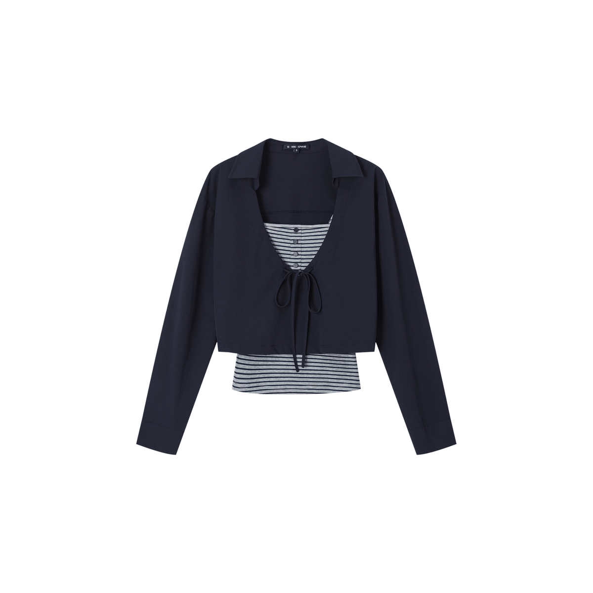 SOMESOWE Two Layered Long-sleeved Tops in Navy Blue | MADAX