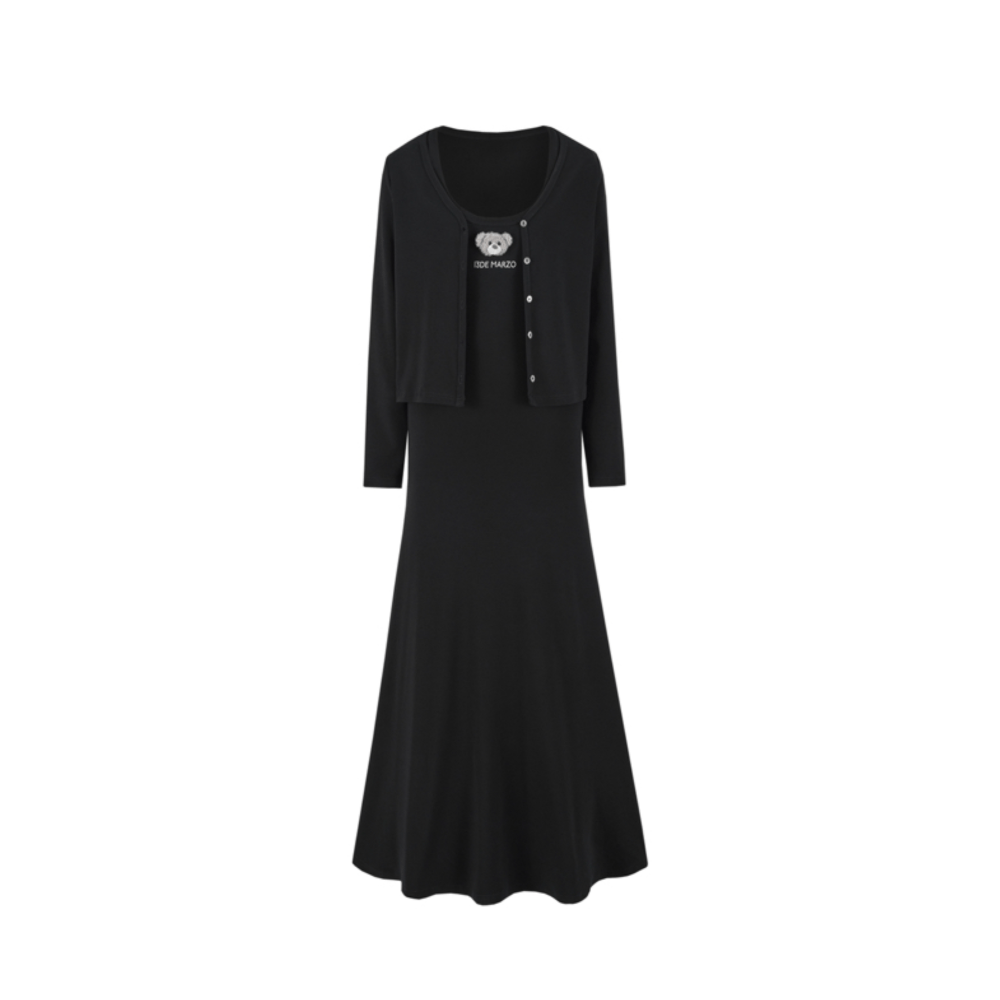 13DE MARZO Two-piece Long Dress with Belted Cardigan in Black 13DE MARZO Two-piece Long Dress with Belted Cardigan in Black