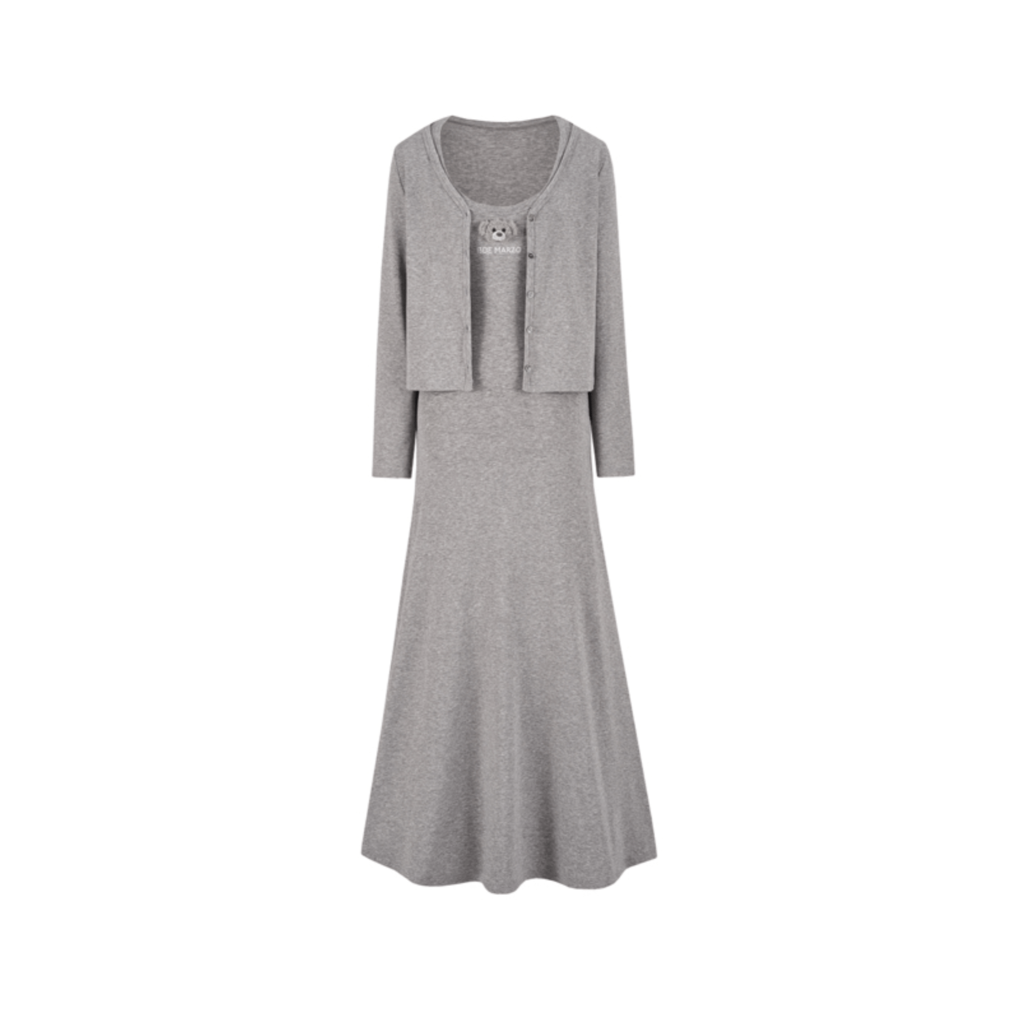 13DE MARZO Two-piece Long Dress with Belted Cardigan in Gray 13DE MARZO Two-piece Long Dress with Belted Cardigan in Gray