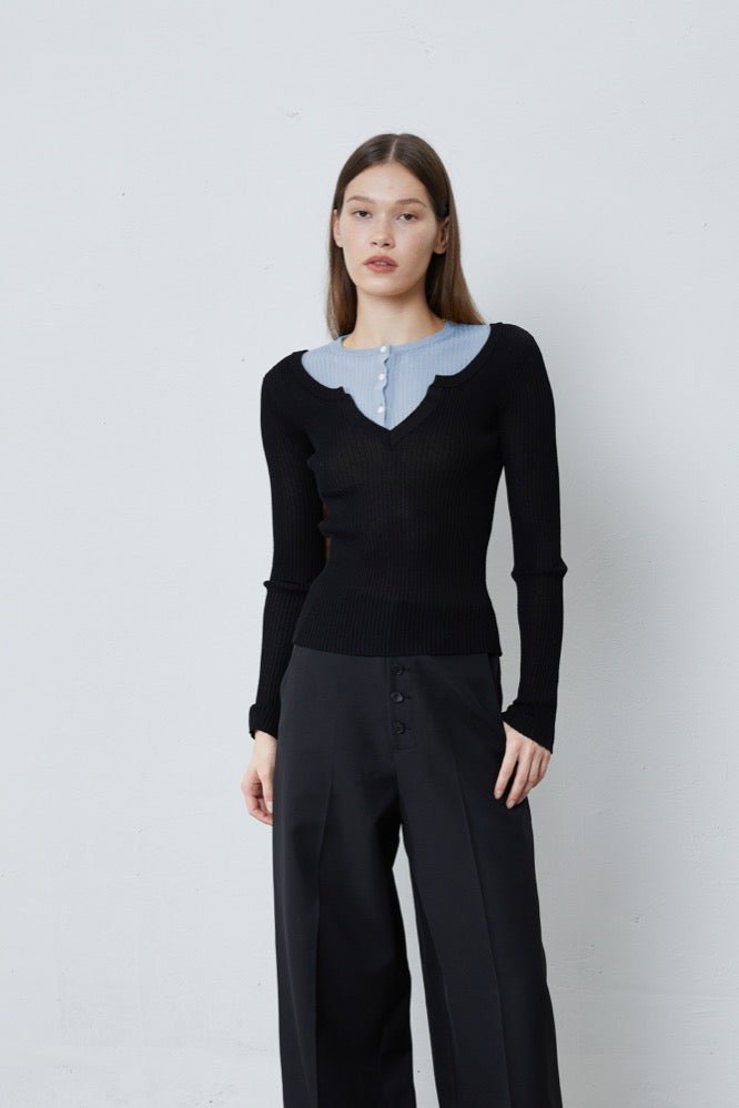 FENGYI TAN Two-piece Set Knitted Top in Black | MADA IN CHINA