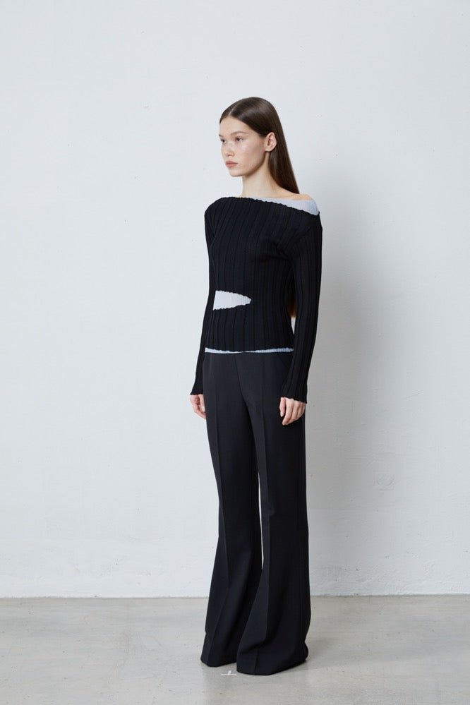 FENGYI TAN Two-piece Set of Off-shoulder Sweater Tops in black | MADA IN CHINA