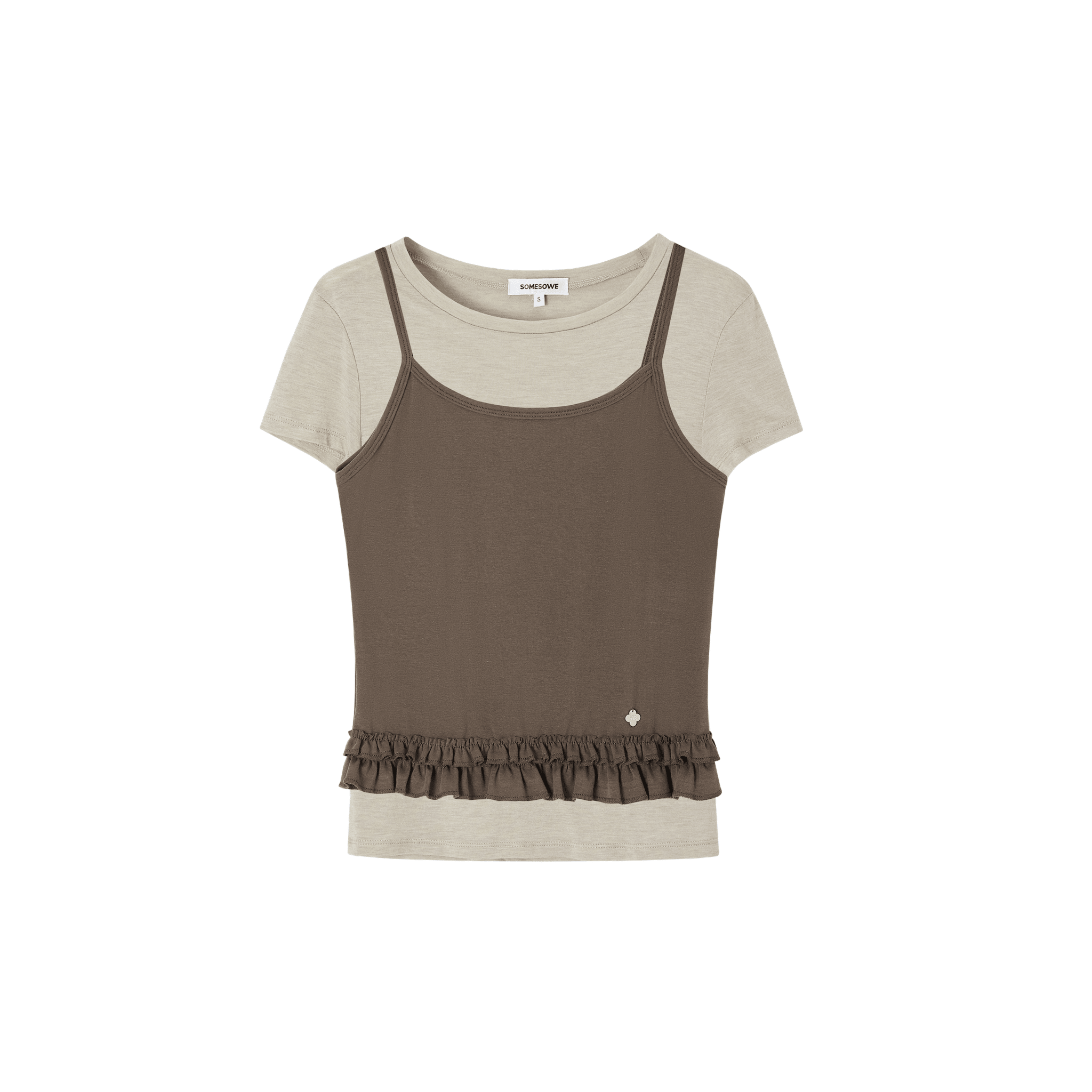 SOMESOWE Two short-sleeved Brown Shirts Layered with Ruffled Trim | MADAX
