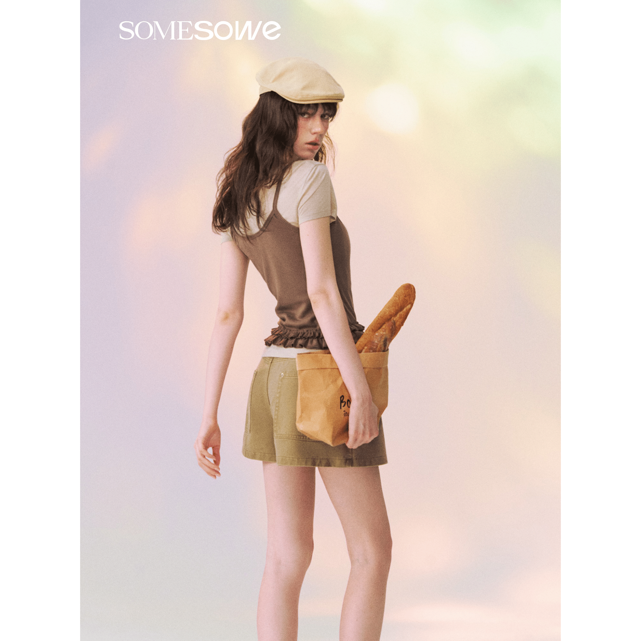 SOMESOWE Two short-sleeved Brown Shirts Layered with Ruffled Trim | MADAX