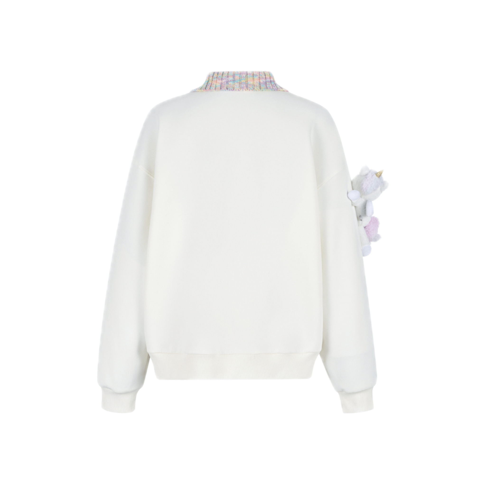 13DE MARZO Unicorn Bear Knitted Collar Sweatshirt in White | MADAX