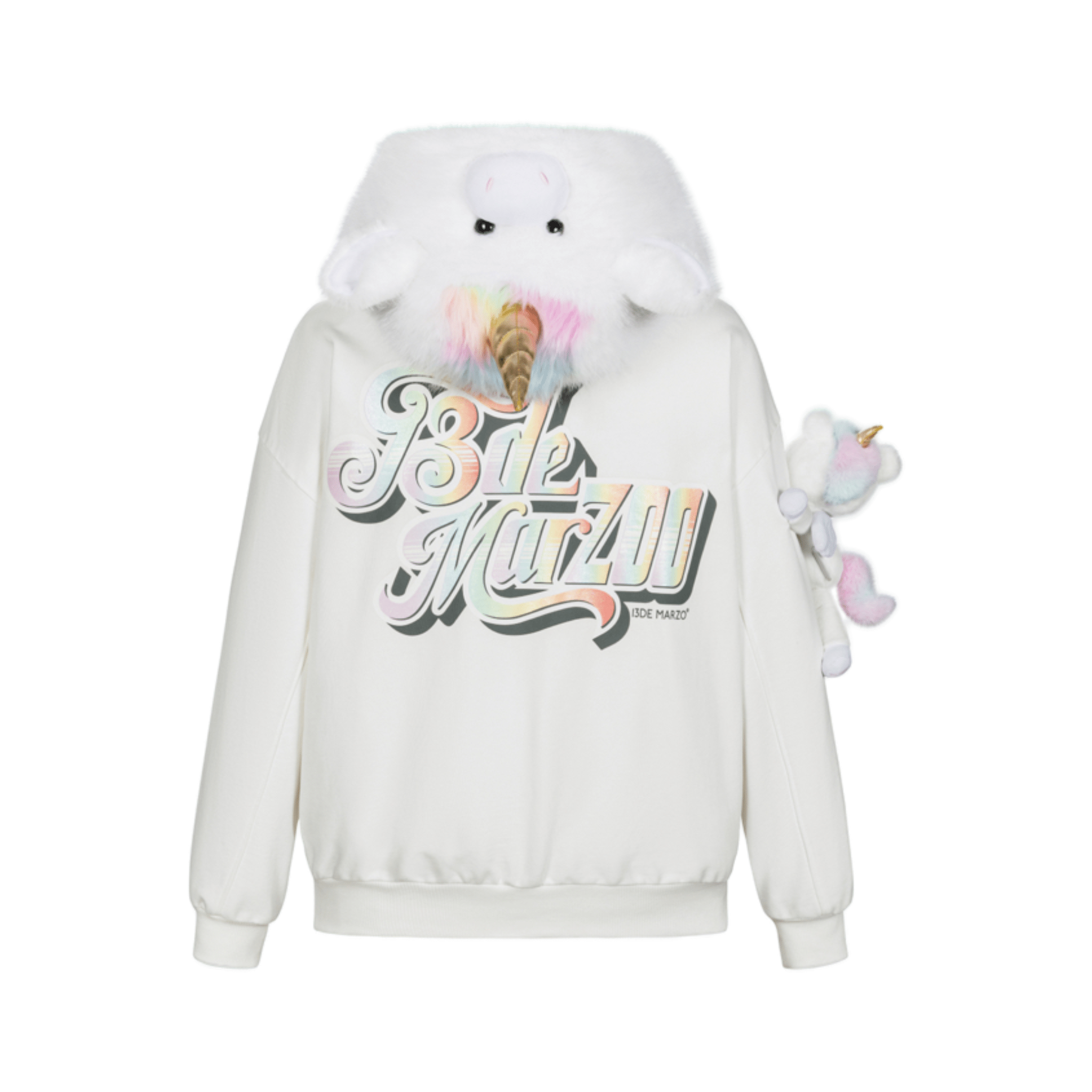 13DE MARZO Unicorn Bear Zip - Up Jacket in White | MADAX