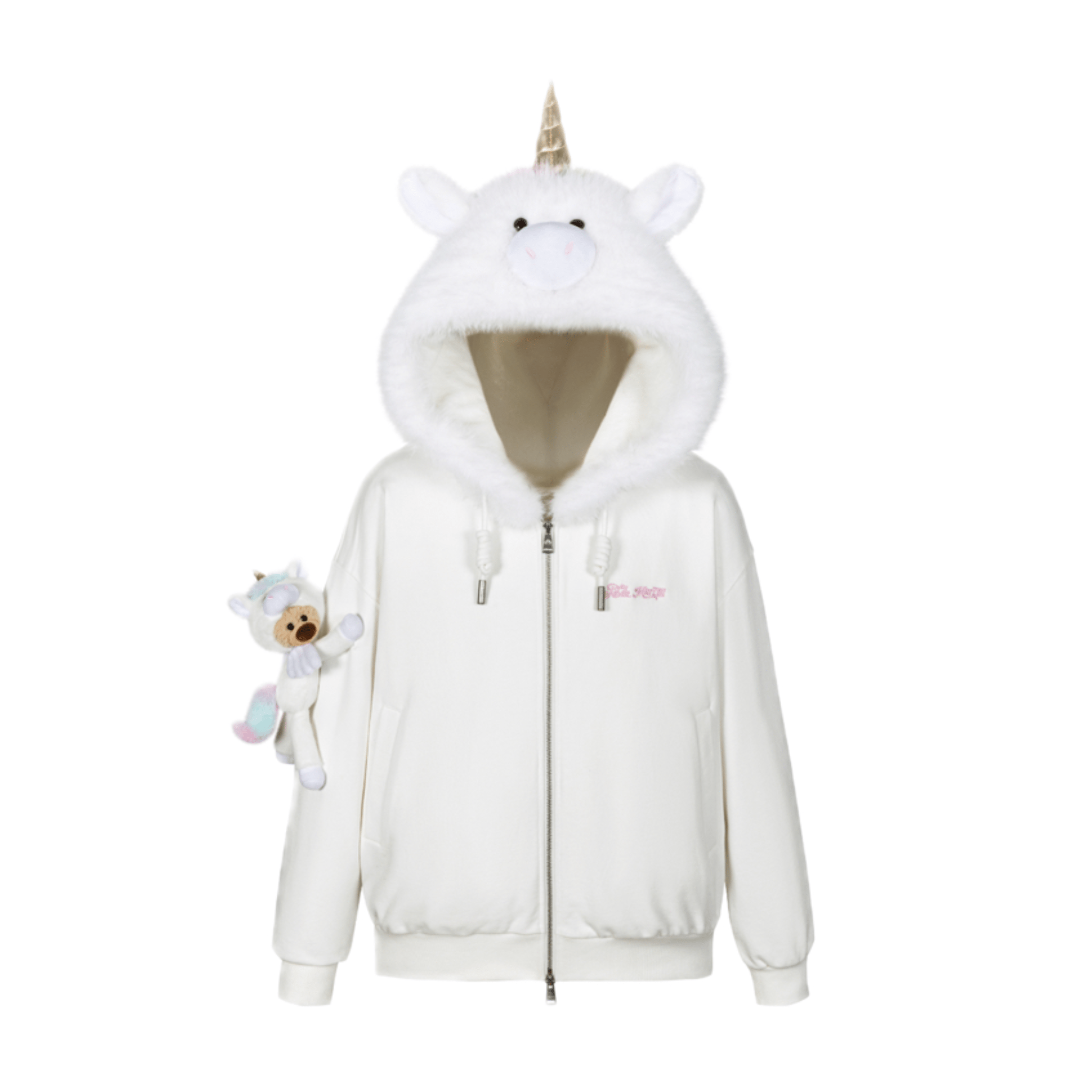 13DE MARZO Unicorn Bear Zip - Up Jacket in White | MADAX