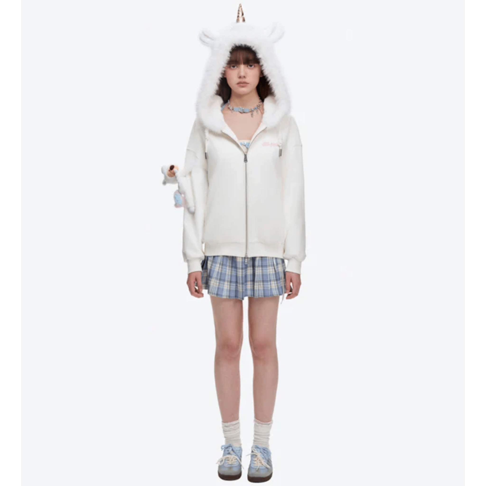 13DE MARZO Unicorn Bear Zip - Up Jacket in White | MADAX