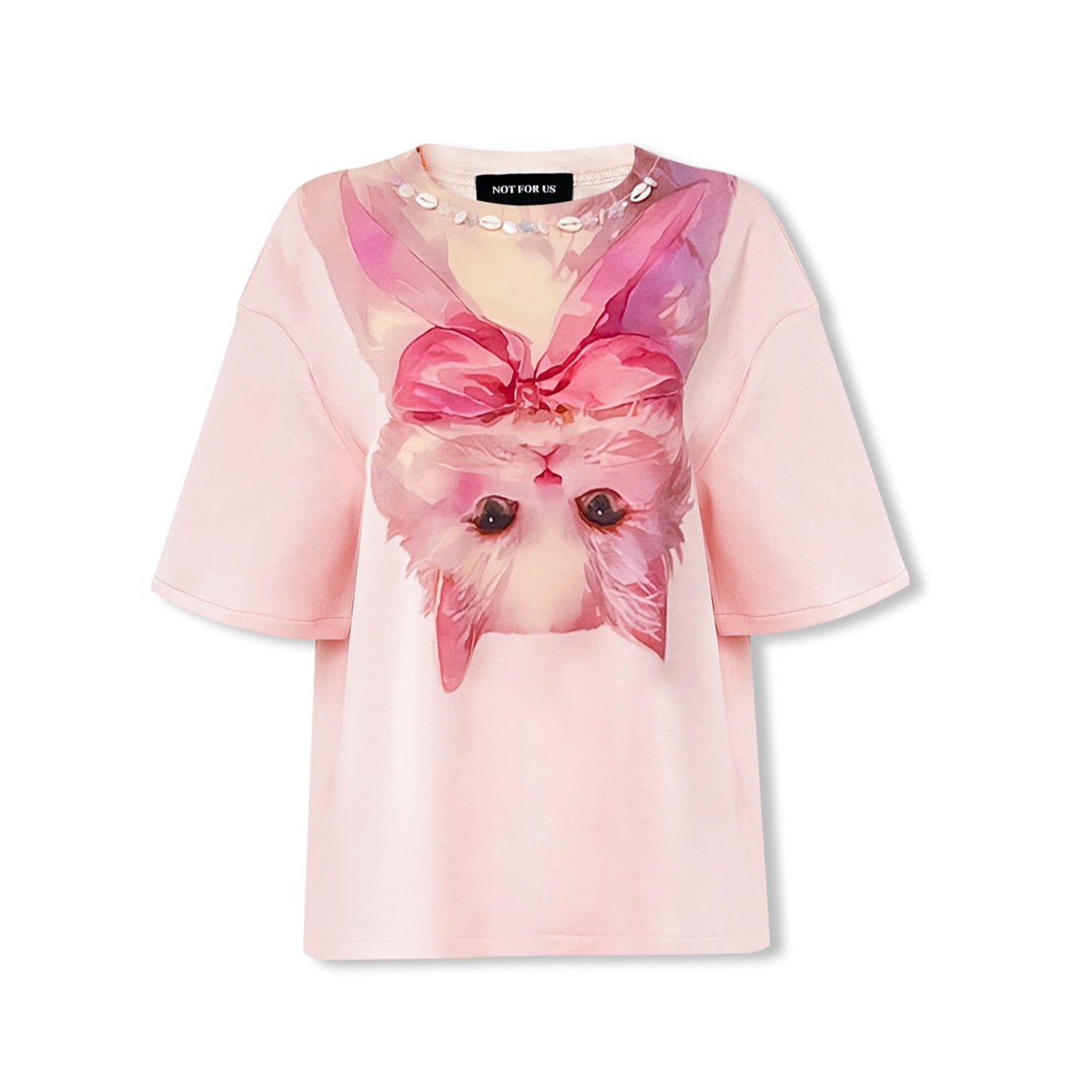 NOT FOR US "Upside - down Cat" Shell Chain Short - sleeved in Pink | MADAX