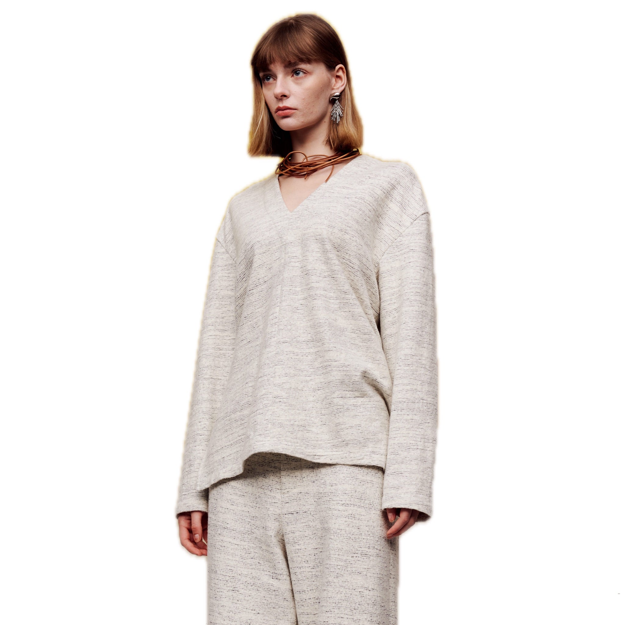 ilEWUOY V-neck Heather Wool Top | MADA IN CHINA