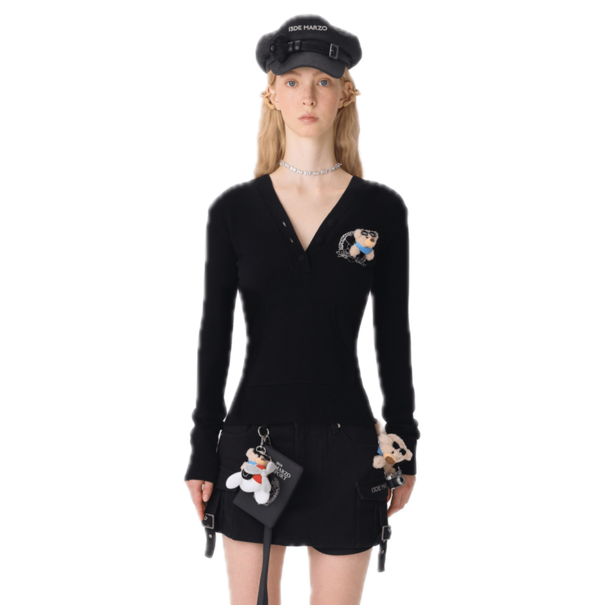 13DE MARZO V - neck Hooded Sweater in Black | MADAX