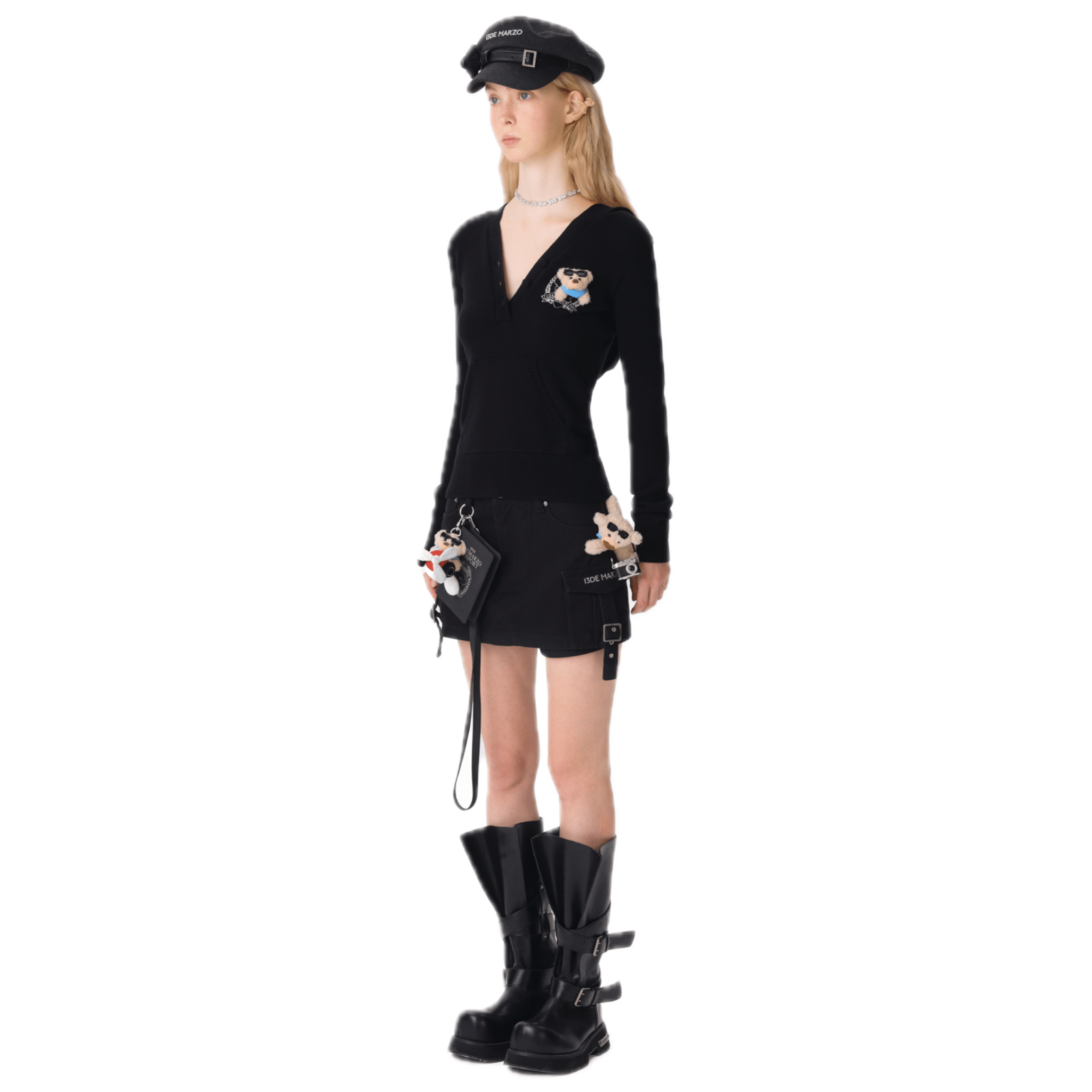 13DE MARZO V - neck Hooded Sweater in Black | MADAX