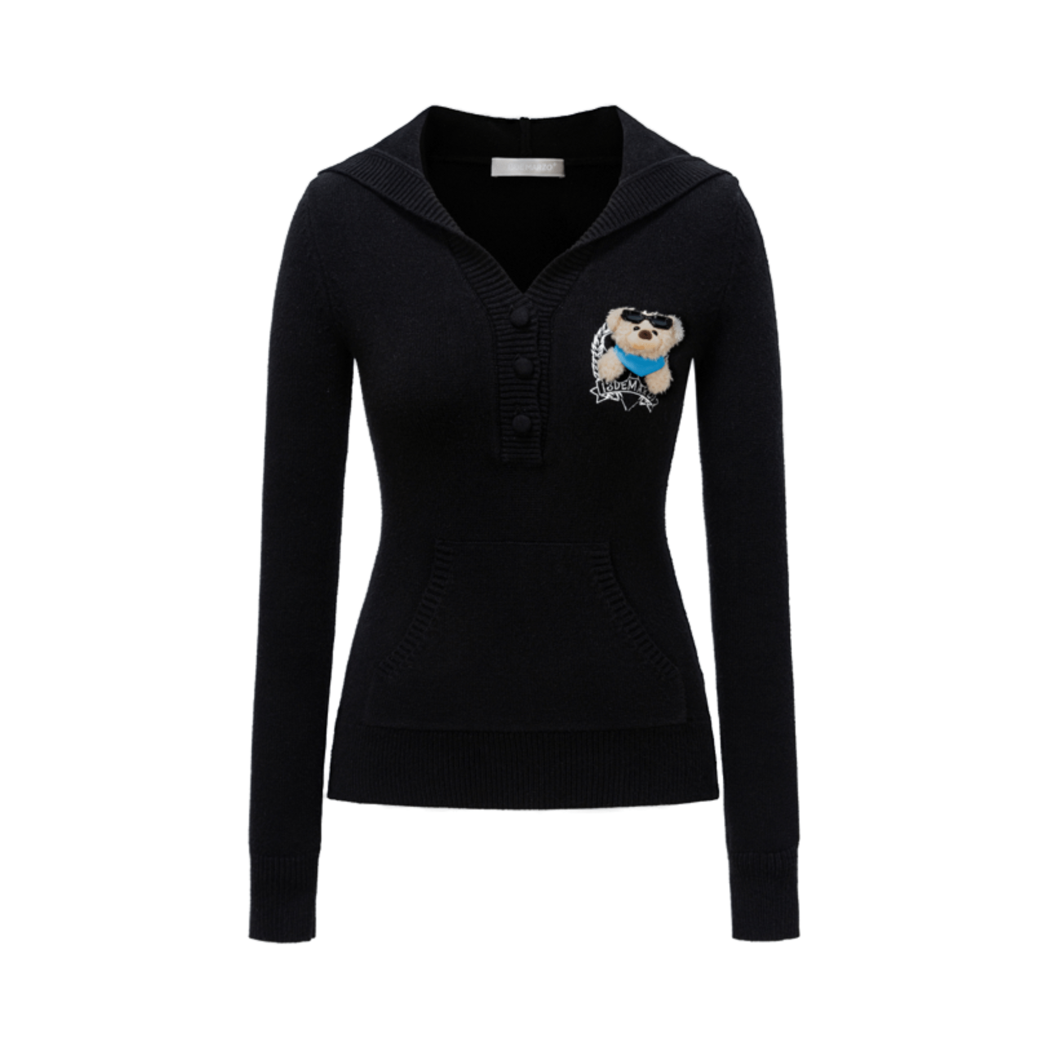 13DE MARZO V - neck Hooded Sweater in Black | MADAX