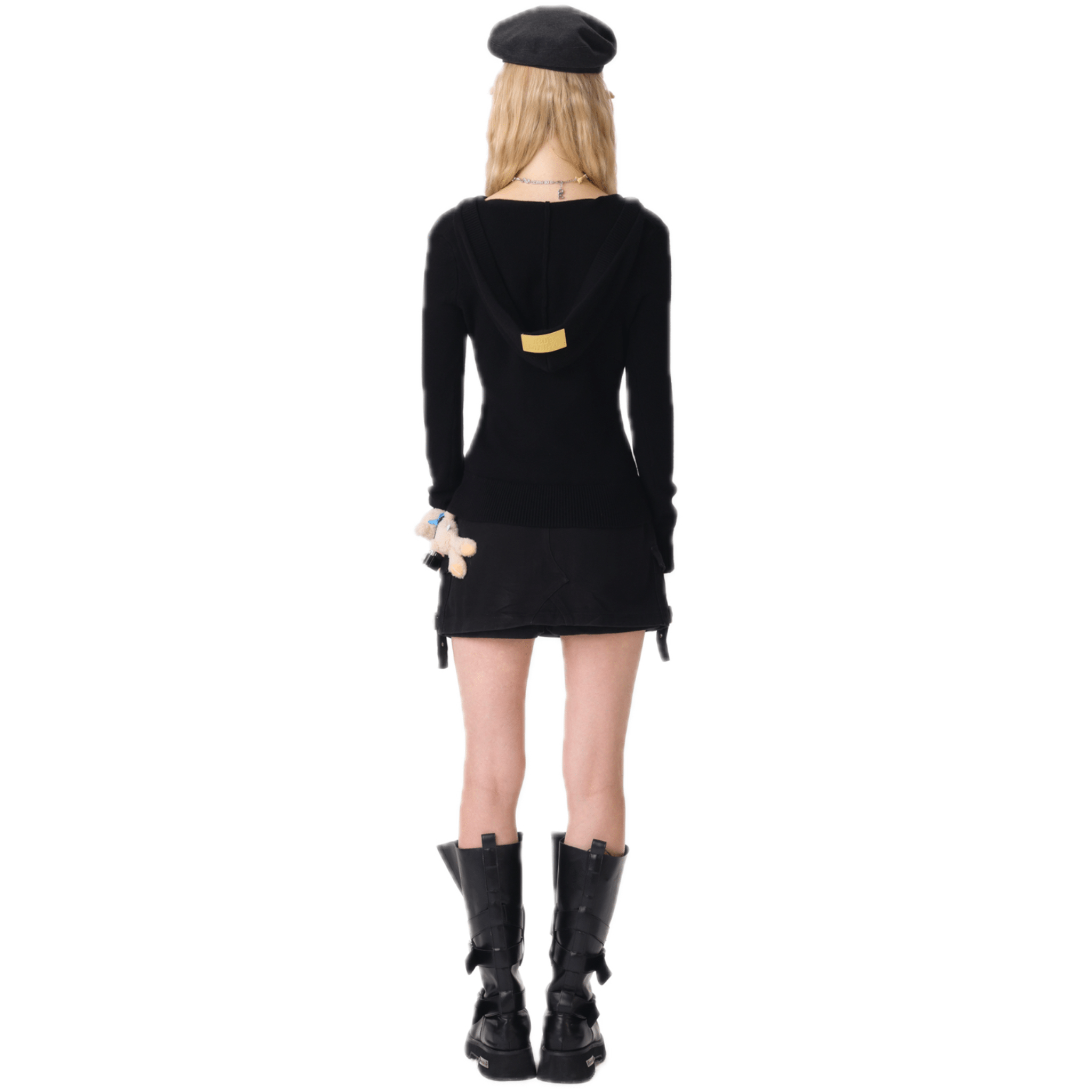 13DE MARZO V - neck Hooded Sweater in Black | MADAX