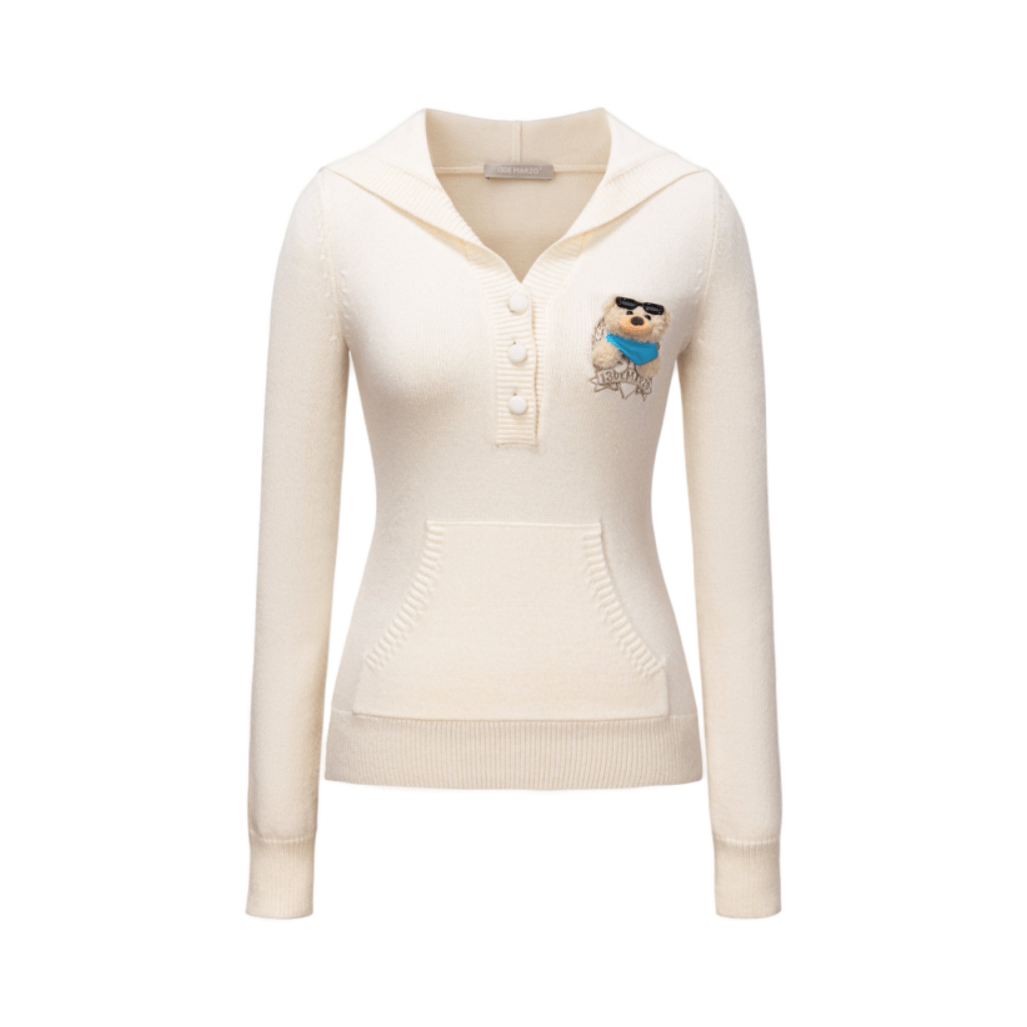 13DE MARZO V - neck Hooded Sweater in Off - white | MADAX