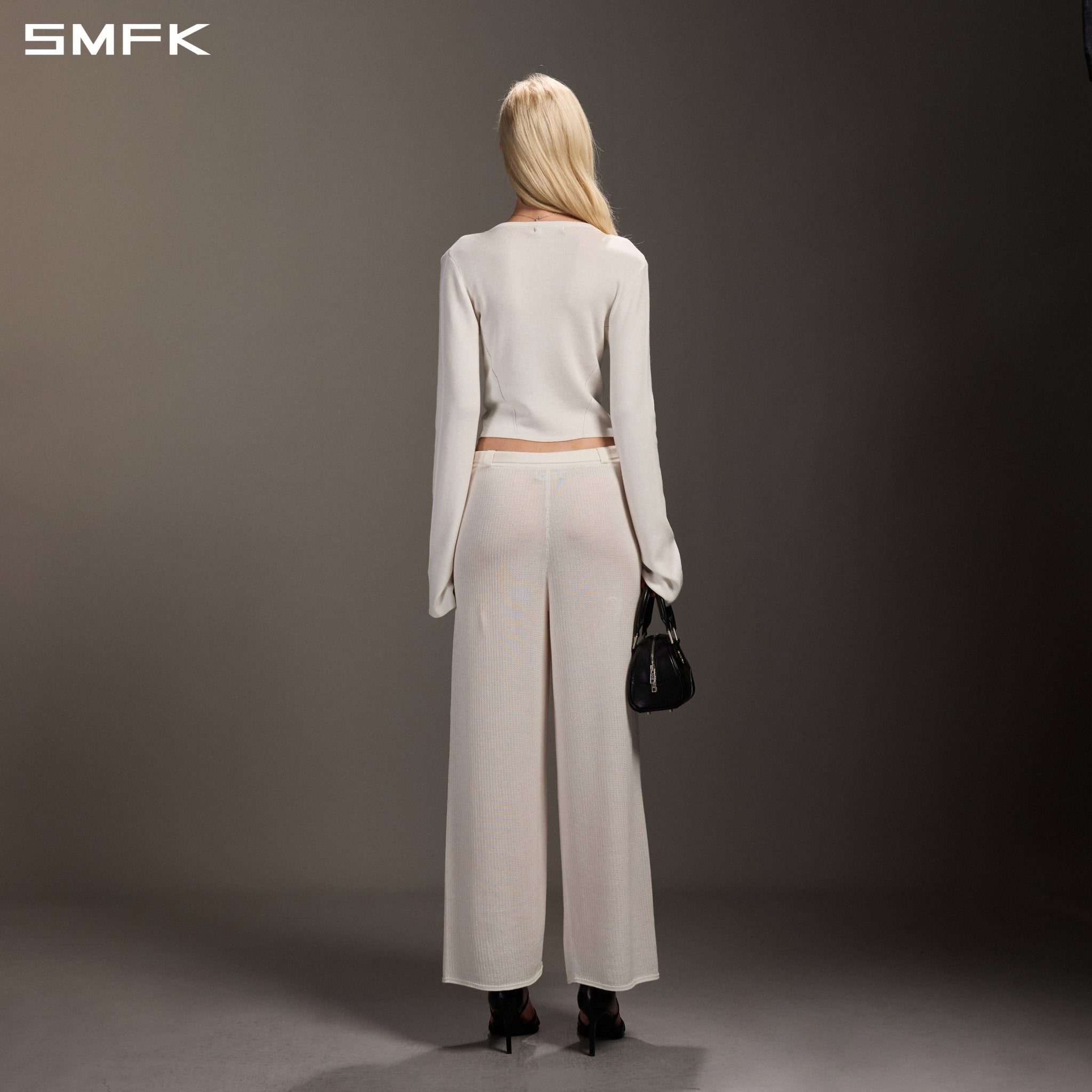 SMFK V-Neck Knit Cardigan in White | MADAX
