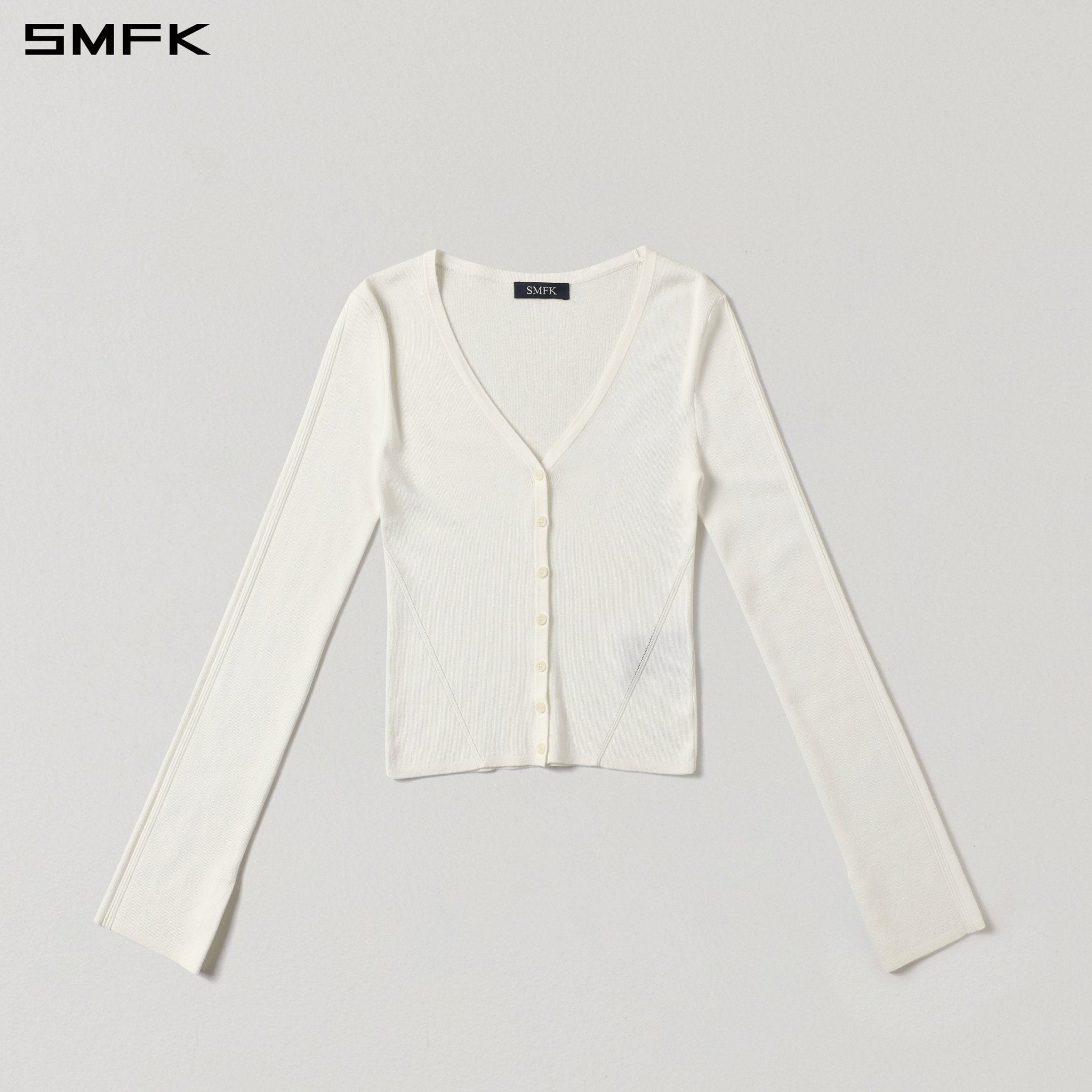 SMFK V-Neck Knit Cardigan in White | MADAX