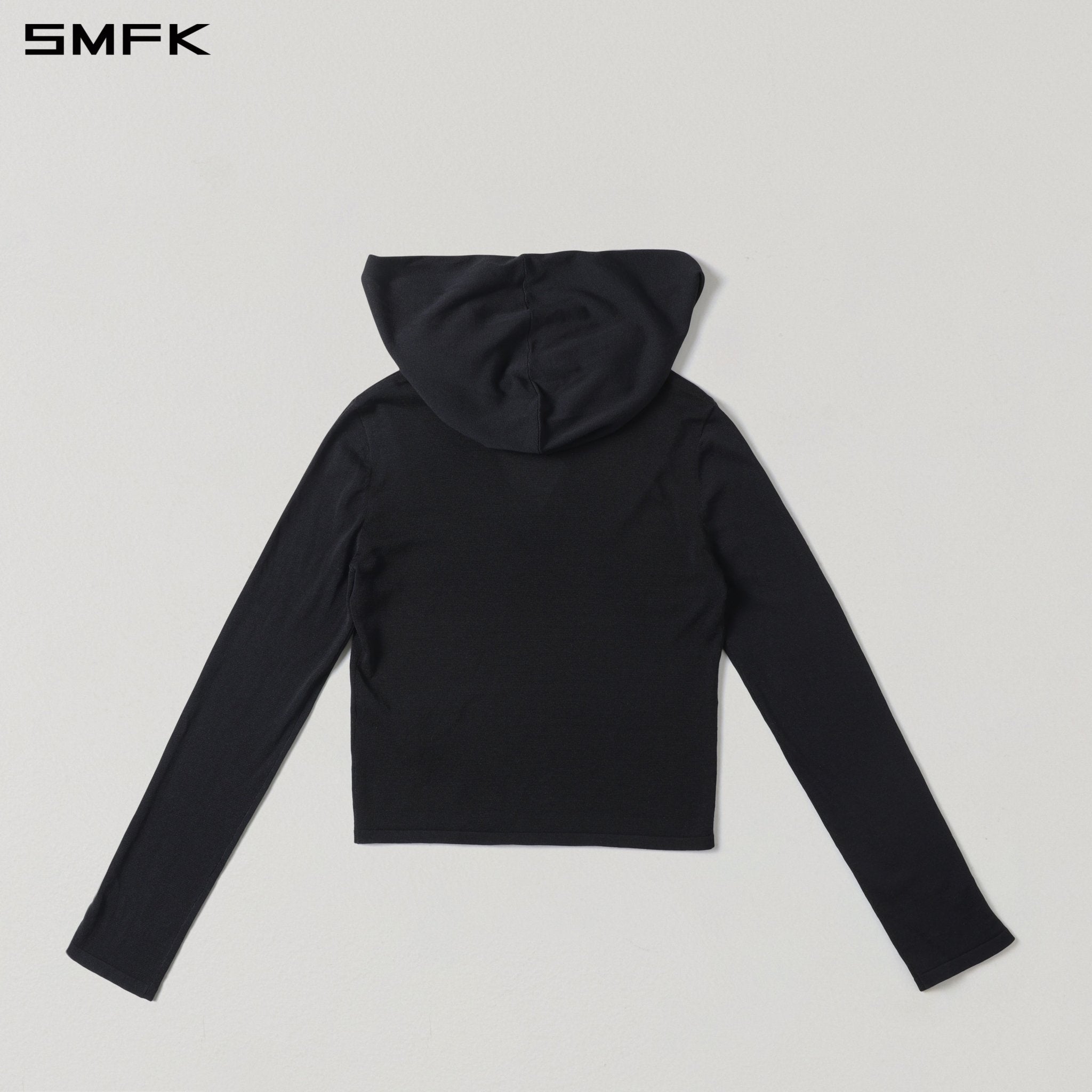 SMFK V-Neck Knit Hoodie in Black | MADAX