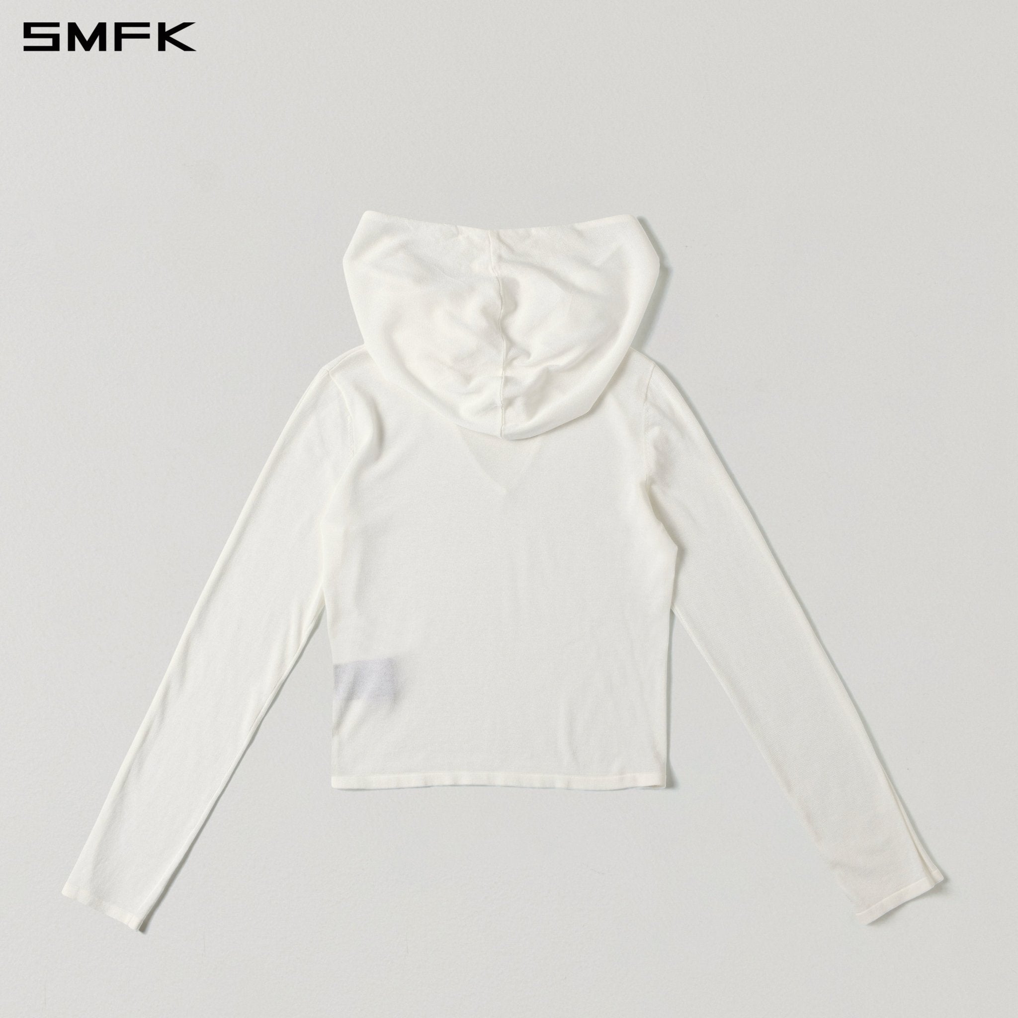 SMFK V-Neck Knit Hoodie in White | MADAX