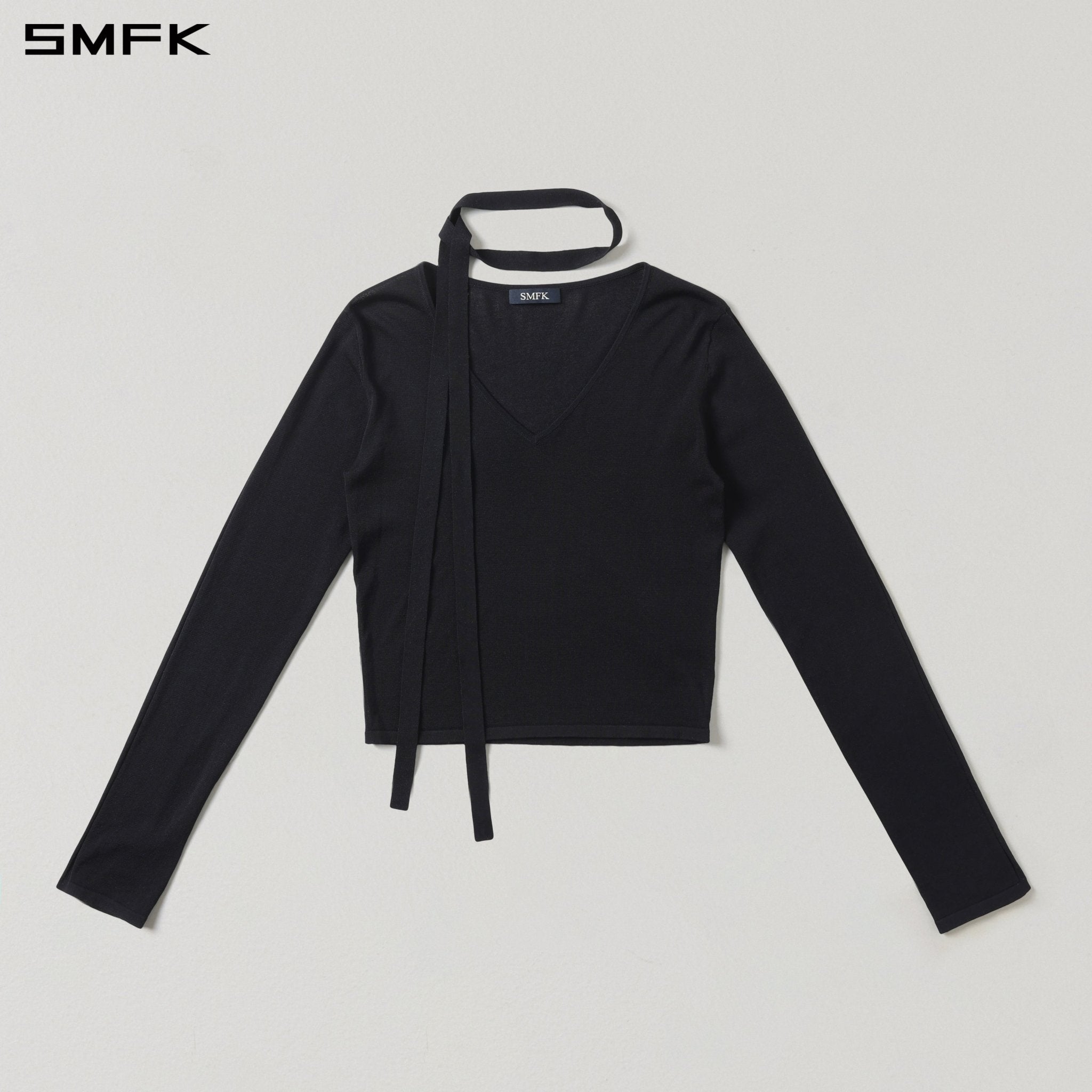 SMFK V-Neck Knit Top in Black | MADAX