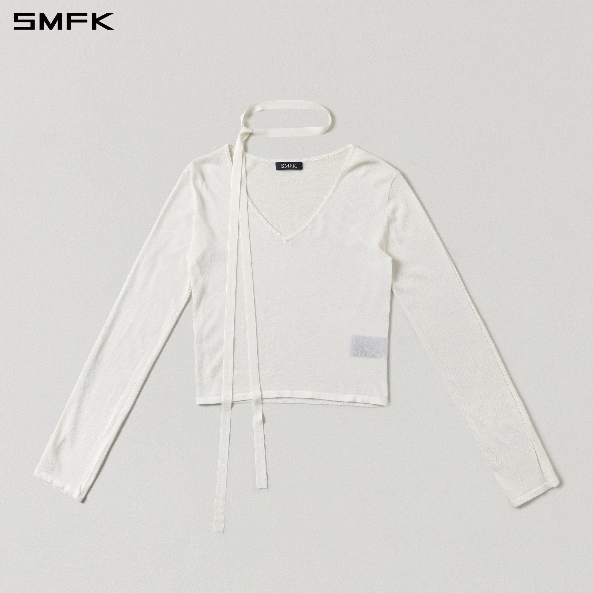 SMFK V-Neck Knit Top in White | MADAX