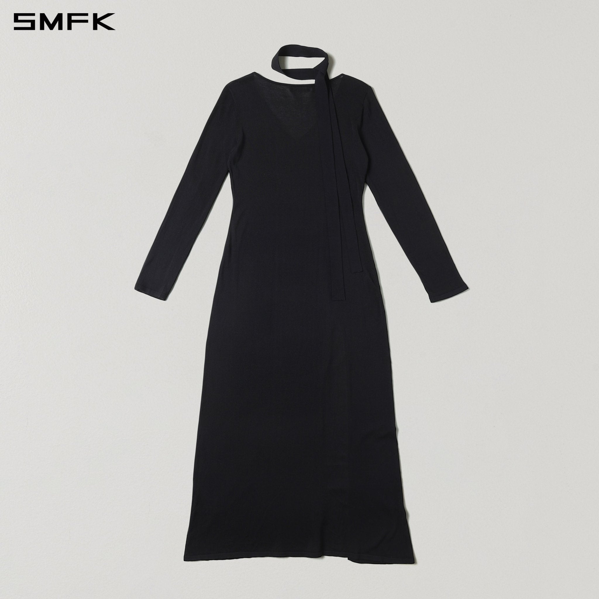 SMFK V-Neck Long Dress in Black | MADAX