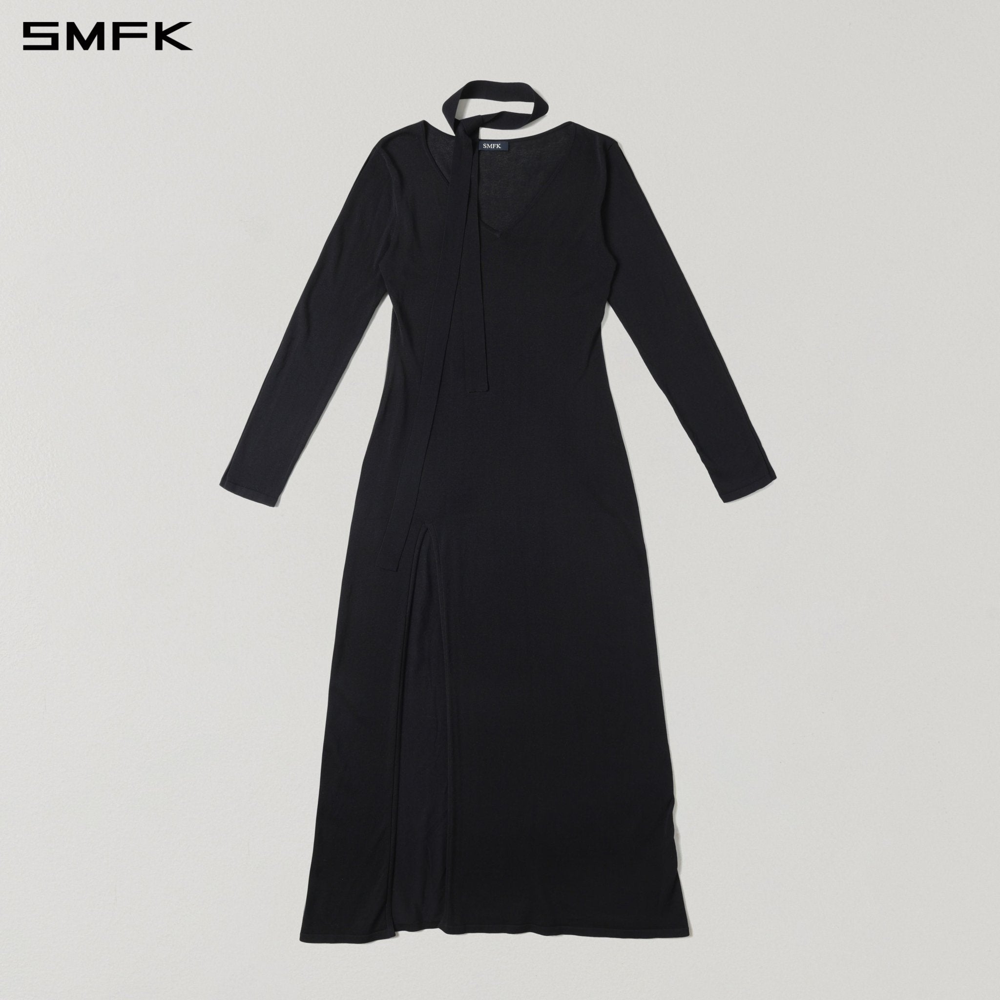 SMFK V-Neck Long Dress in Black | MADAX