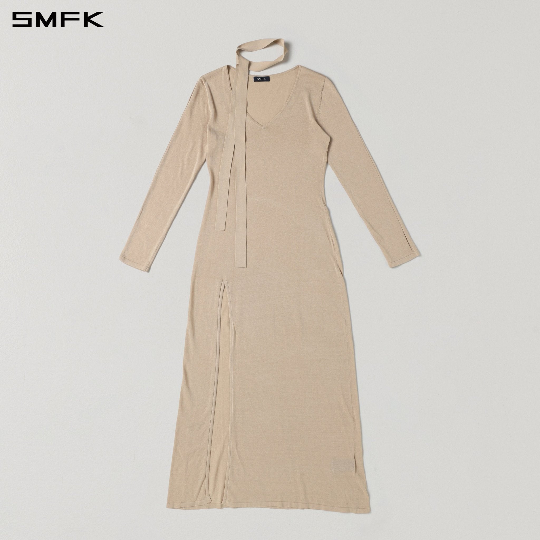 SMFK V-Neck Long Dress in Skin Tone | MADAX